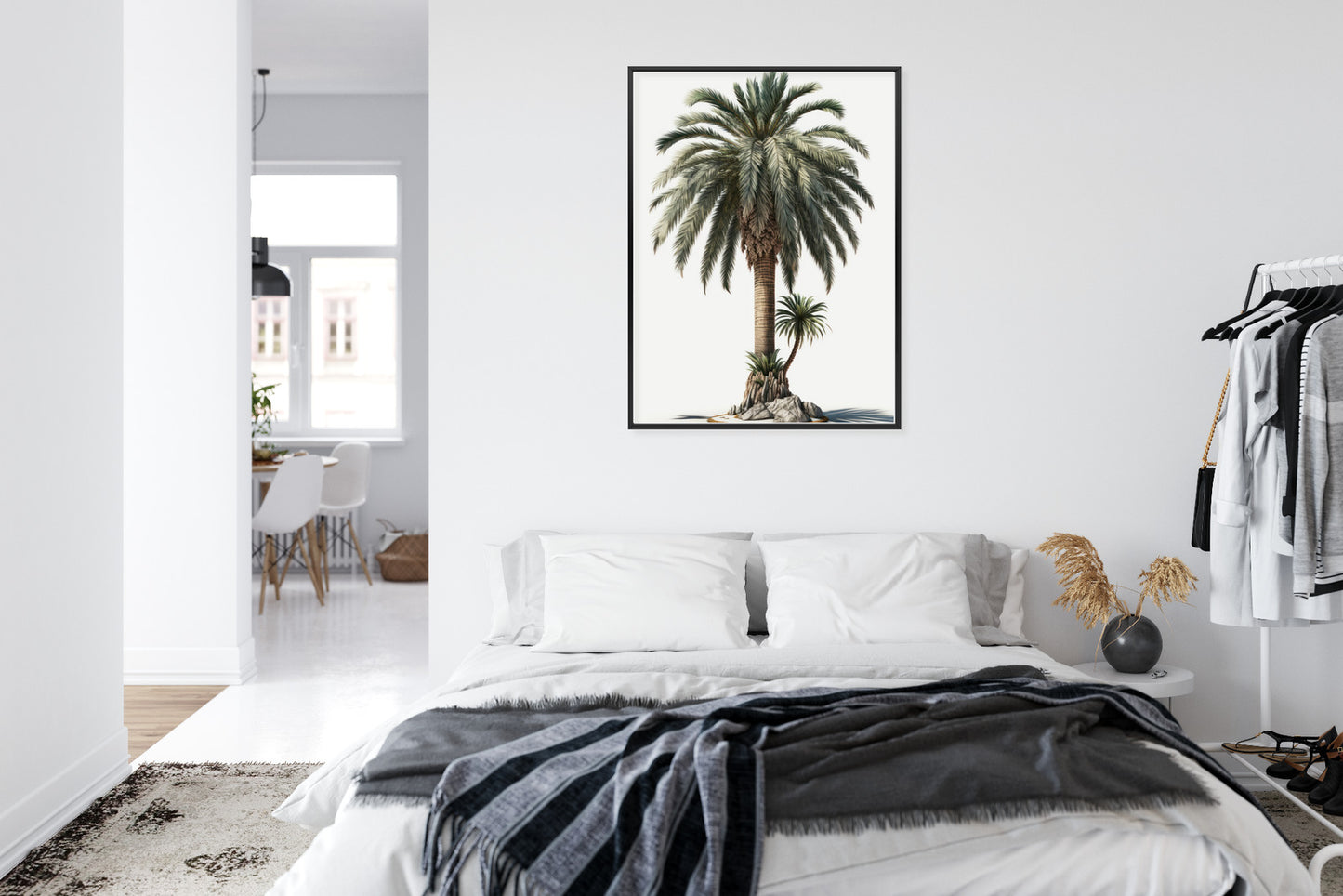Poster Palme Mit Grünem Zweig Rahmen Holz Mit Passepartout Farbe Natürlich