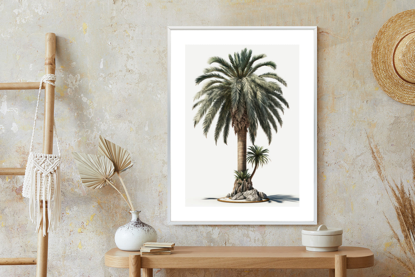 Poster Palme Mit Grünem Zweig Rahmen Holz Mit Passepartout Farbe Natürlich