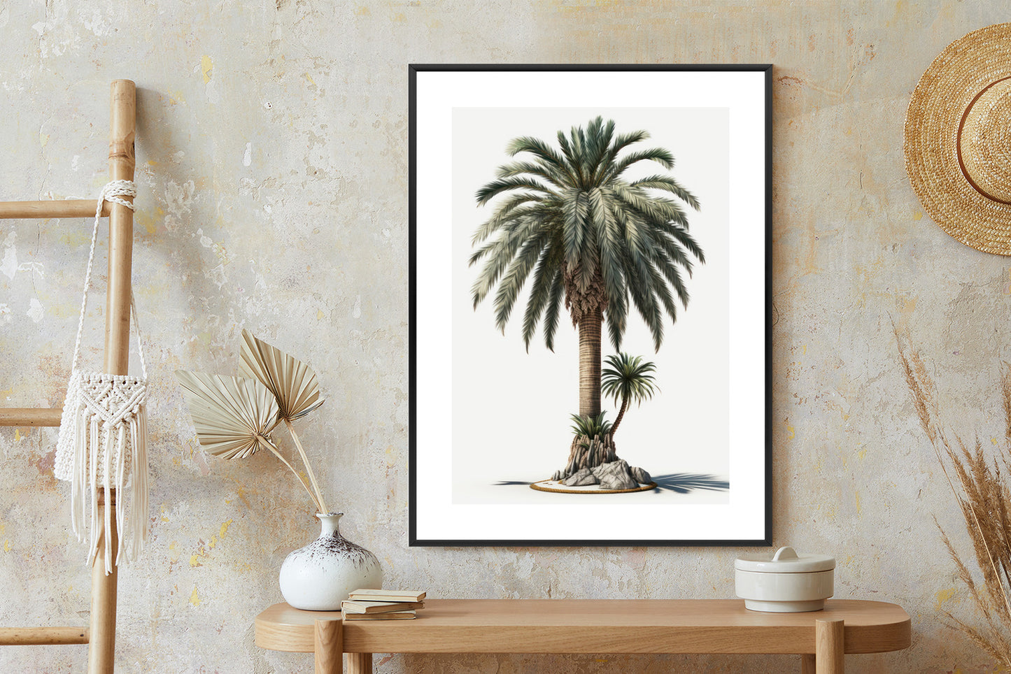 Poster Palme Mit Grünem Zweig Rahmen Holz Mit Passepartout Farbe Natürlich