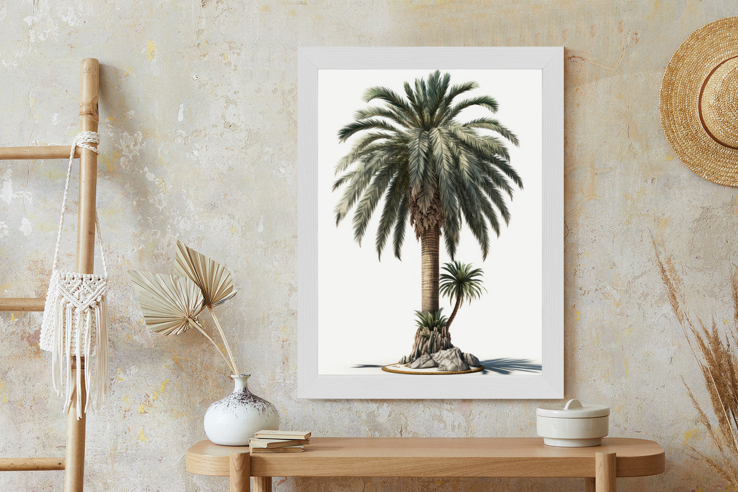 Poster Palme Mit Grünem Zweig Rahmen Holz Mit Passepartout Farbe Natürlich
