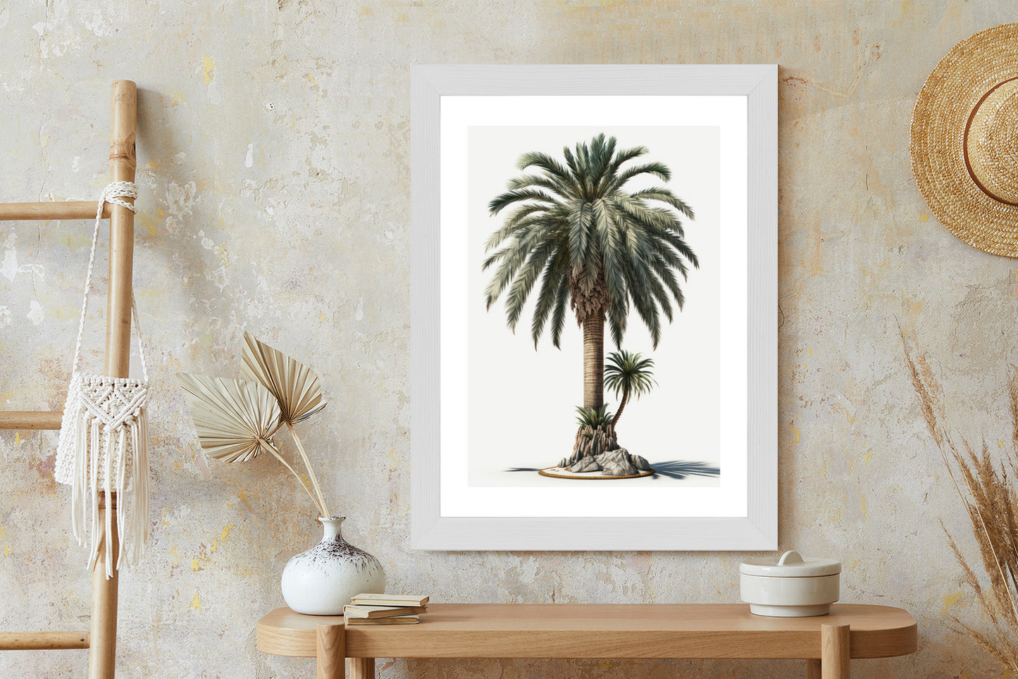 Poster Palme Mit Grünem Zweig Rahmen Holz Mit Passepartout Farbe Natürlich