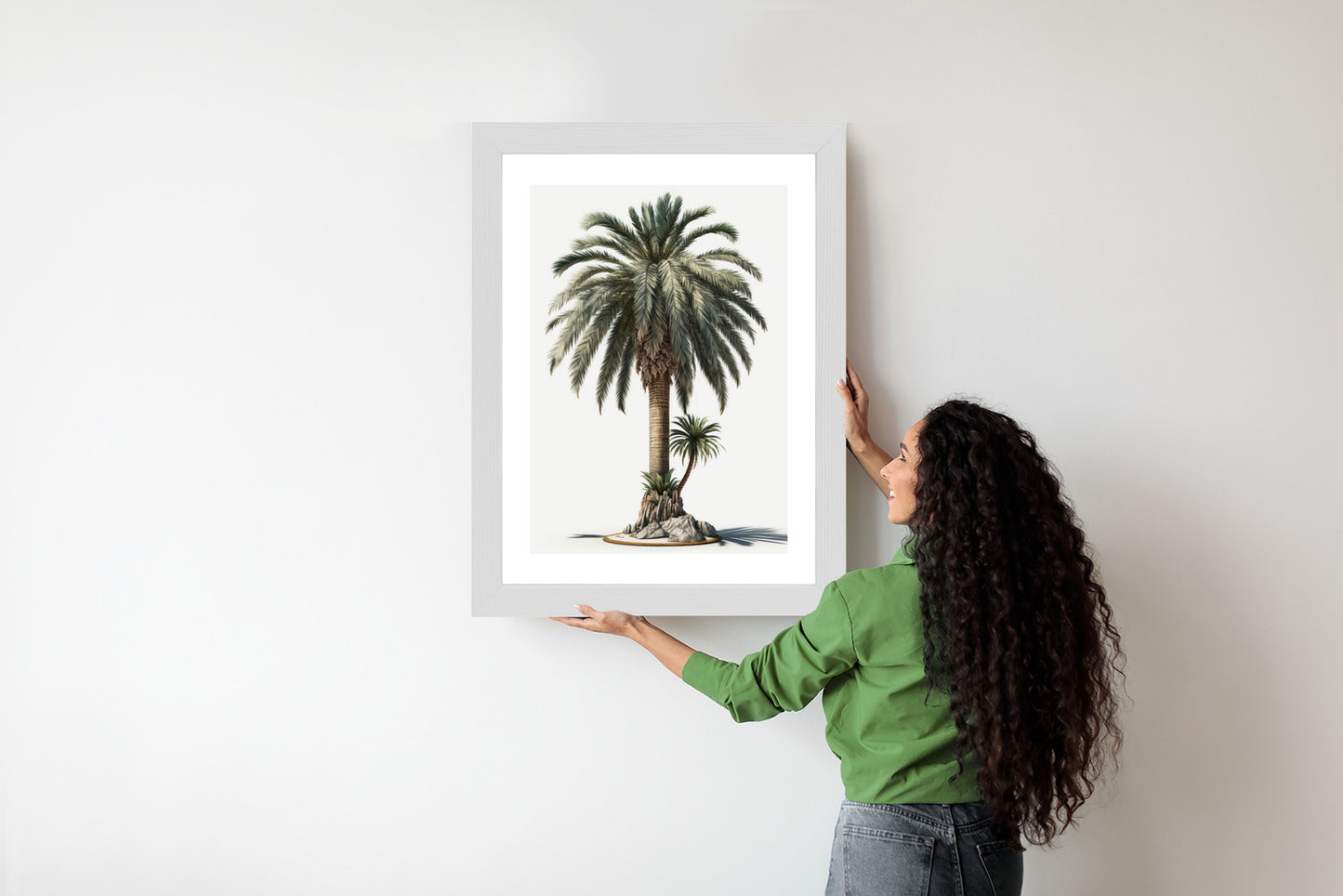 Poster Palme Mit Grünem Zweig Rahmen Holz Mit Passepartout Farbe Natürlich