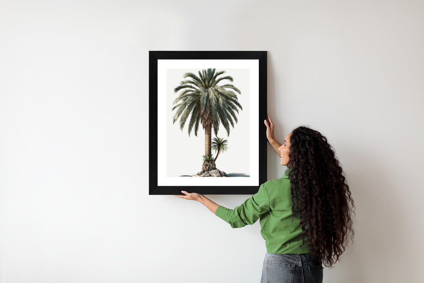 Poster Palme Mit Grünem Zweig Rahmen Holz Mit Passepartout Farbe Natürlich