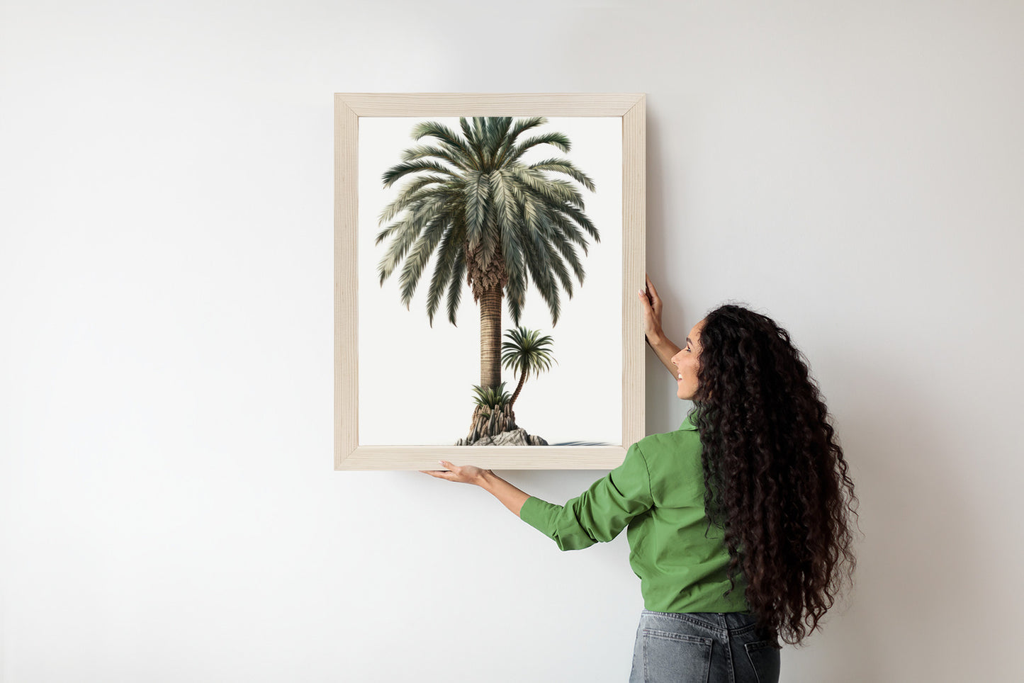 Poster Palme Mit Grünem Zweig Rahmen Holz Mit Passepartout Farbe Natürlich