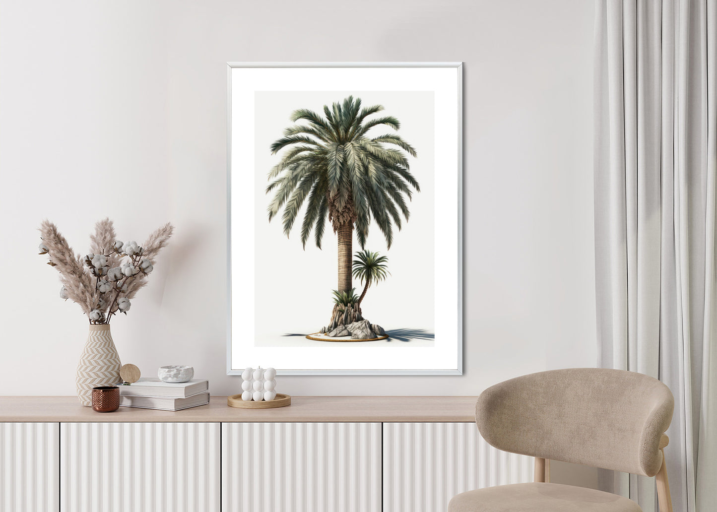 Poster Palme Mit Grünem Zweig Rahmen Holz Mit Passepartout Farbe Natürlich