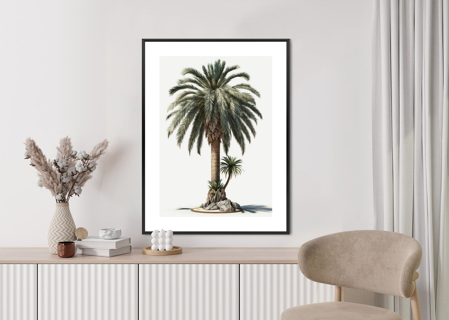 Poster Palme Mit Grünem Zweig Rahmen Holz Mit Passepartout Farbe Natürlich
