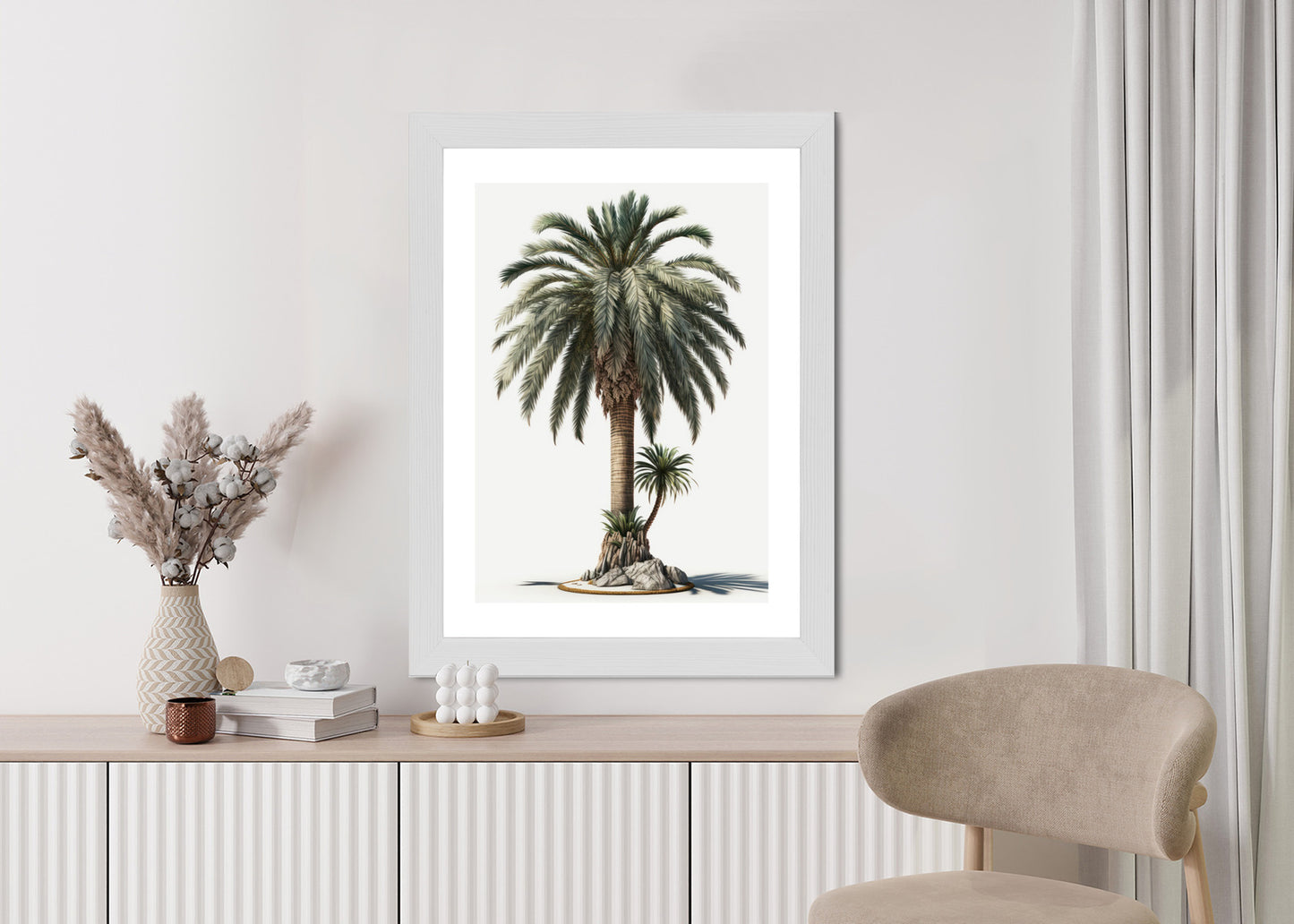 Poster Palme Mit Grünem Zweig Rahmen Holz Mit Passepartout Farbe Natürlich