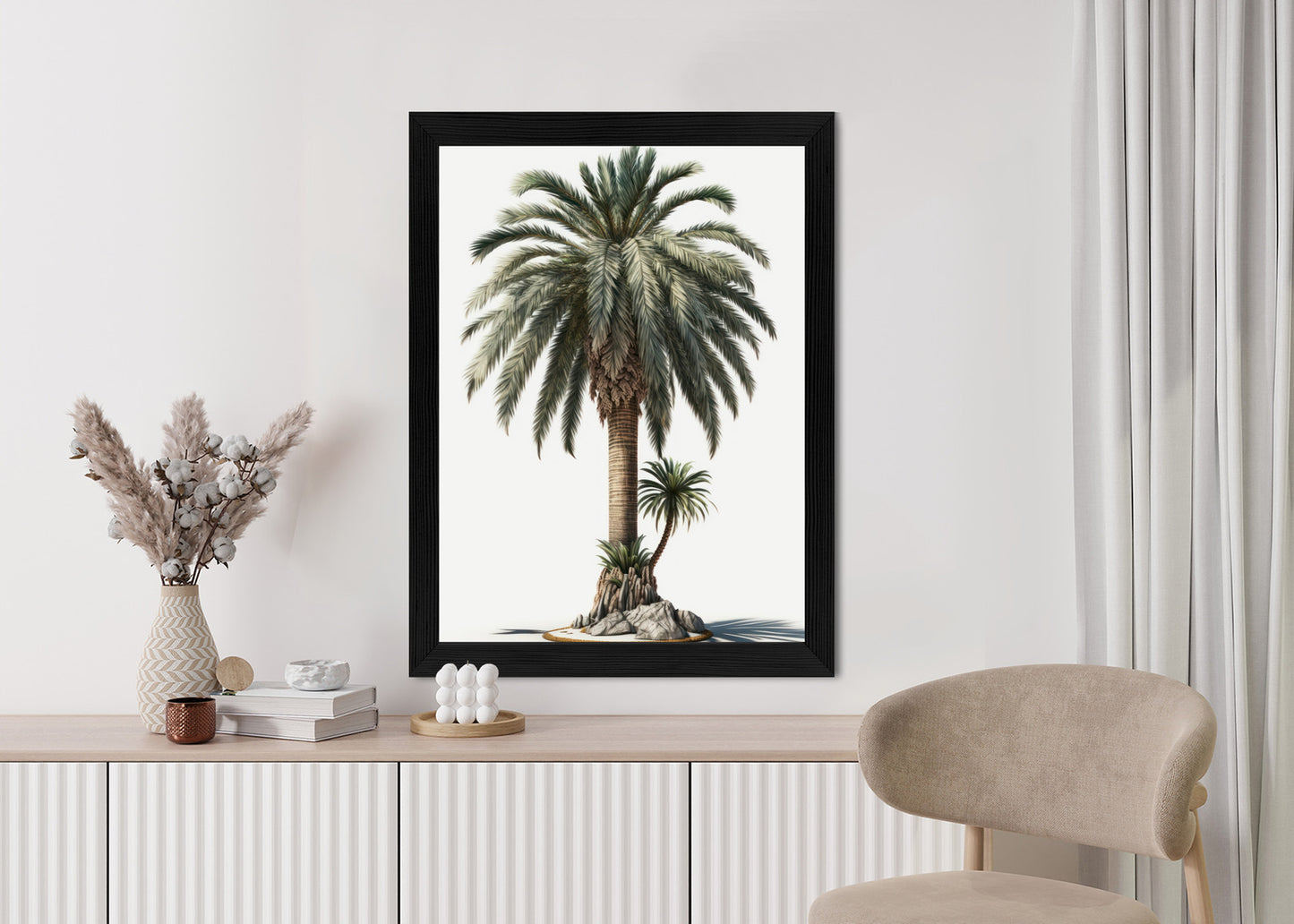 Poster Palme Mit Grünem Zweig Rahmen Holz Mit Passepartout Farbe Natürlich