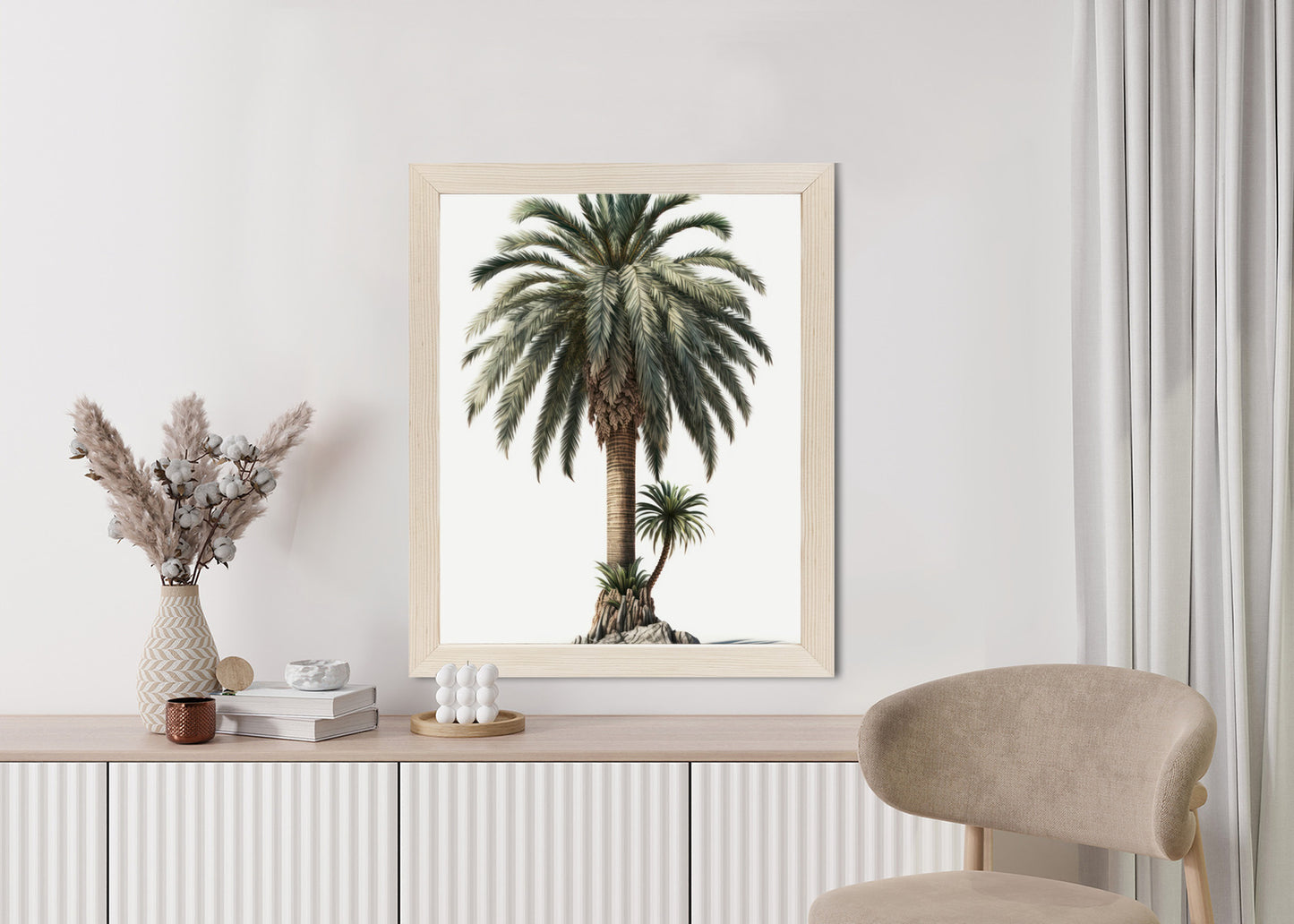 Poster Palme Mit Grünem Zweig Rahmen Holz Mit Passepartout Farbe Natürlich