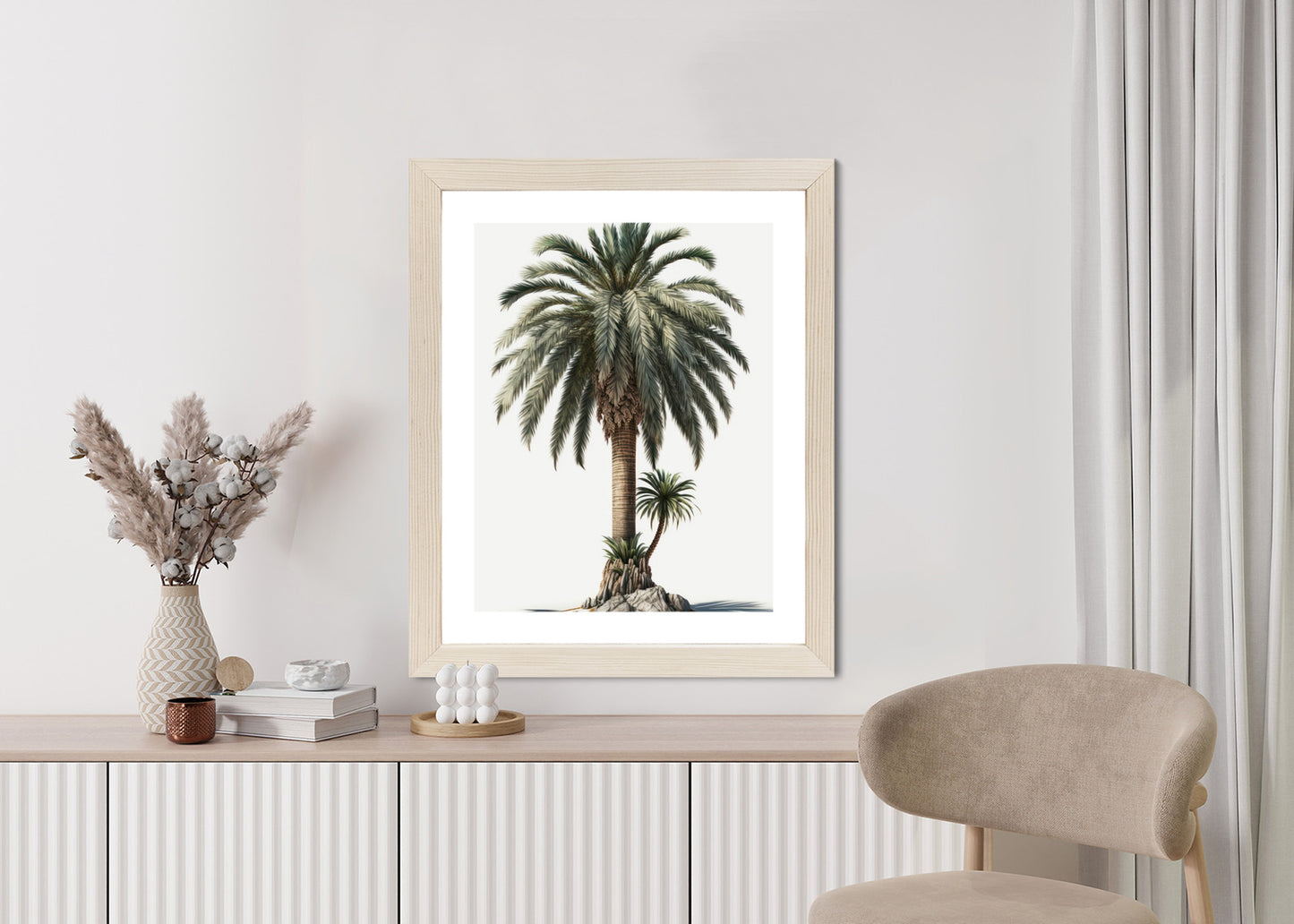 Poster Palme Mit Grünem Zweig Rahmen Holz Mit Passepartout Farbe Natürlich