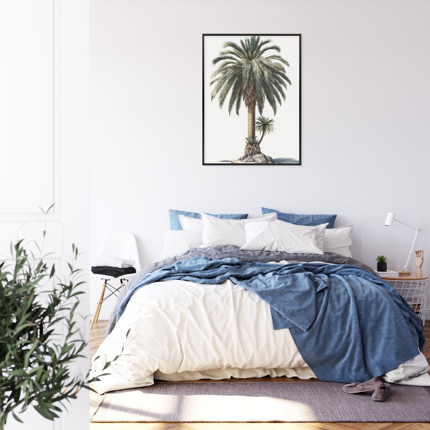 Poster Palme Mit Grünem Zweig Rahmen Holz Mit Passepartout Farbe Natürlich
