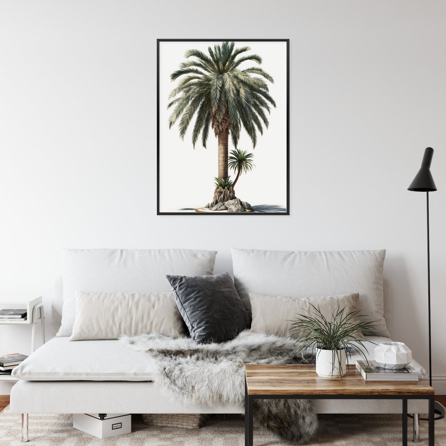 Poster Palme Mit Grünem Zweig Rahmen Holz Mit Passepartout Farbe Natürlich
