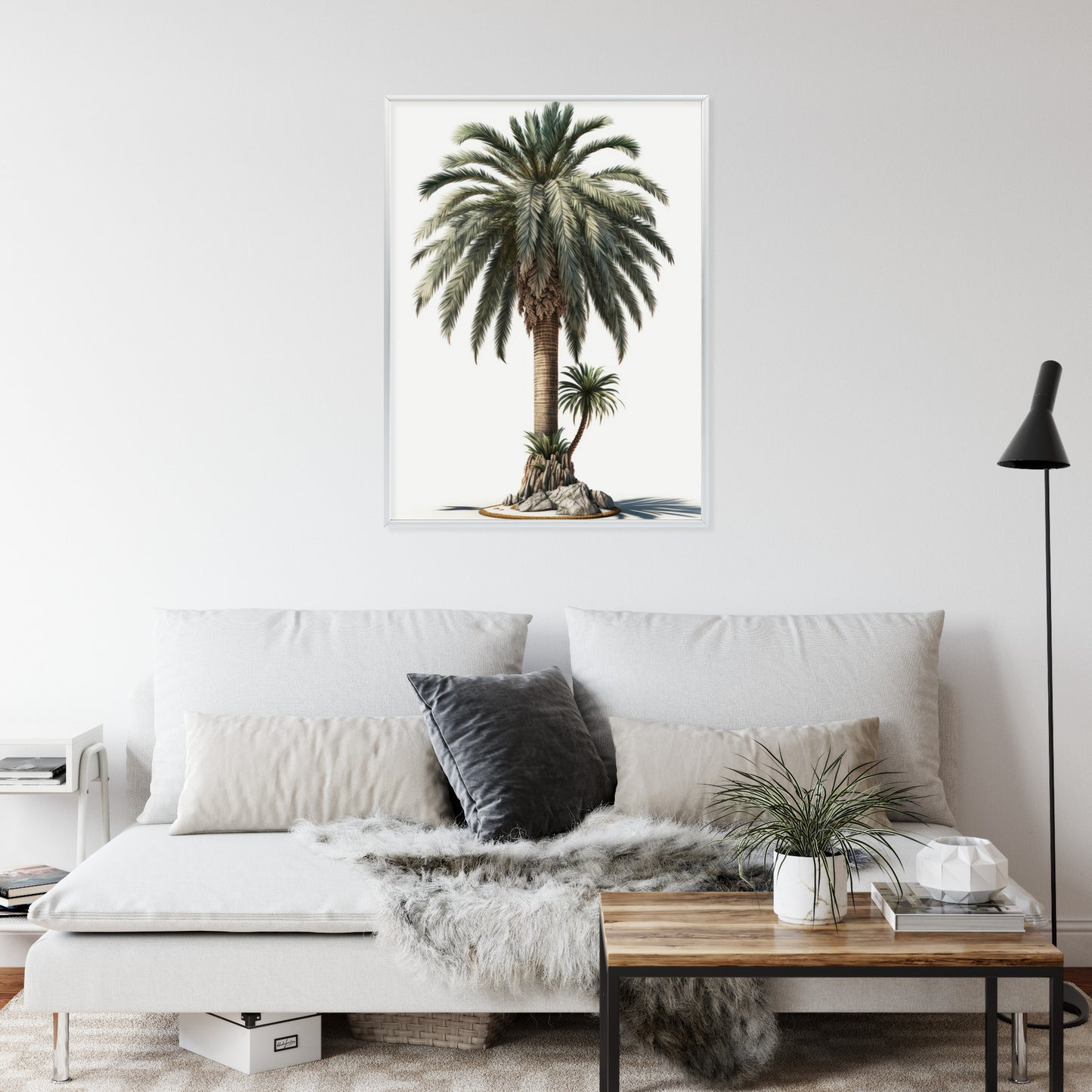 Poster Palme Mit Grünem Zweig Rahmen Holz Mit Passepartout Farbe Natürlich
