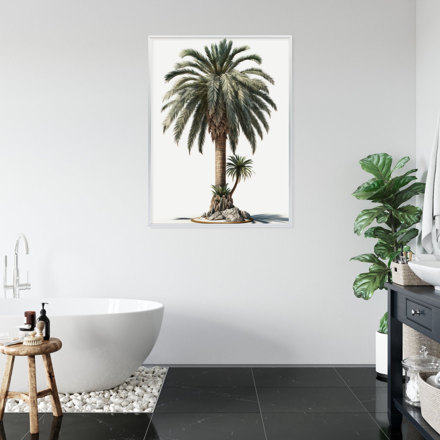 Poster Palme Mit Grünem Zweig Rahmen Holz Mit Passepartout Farbe Natürlich