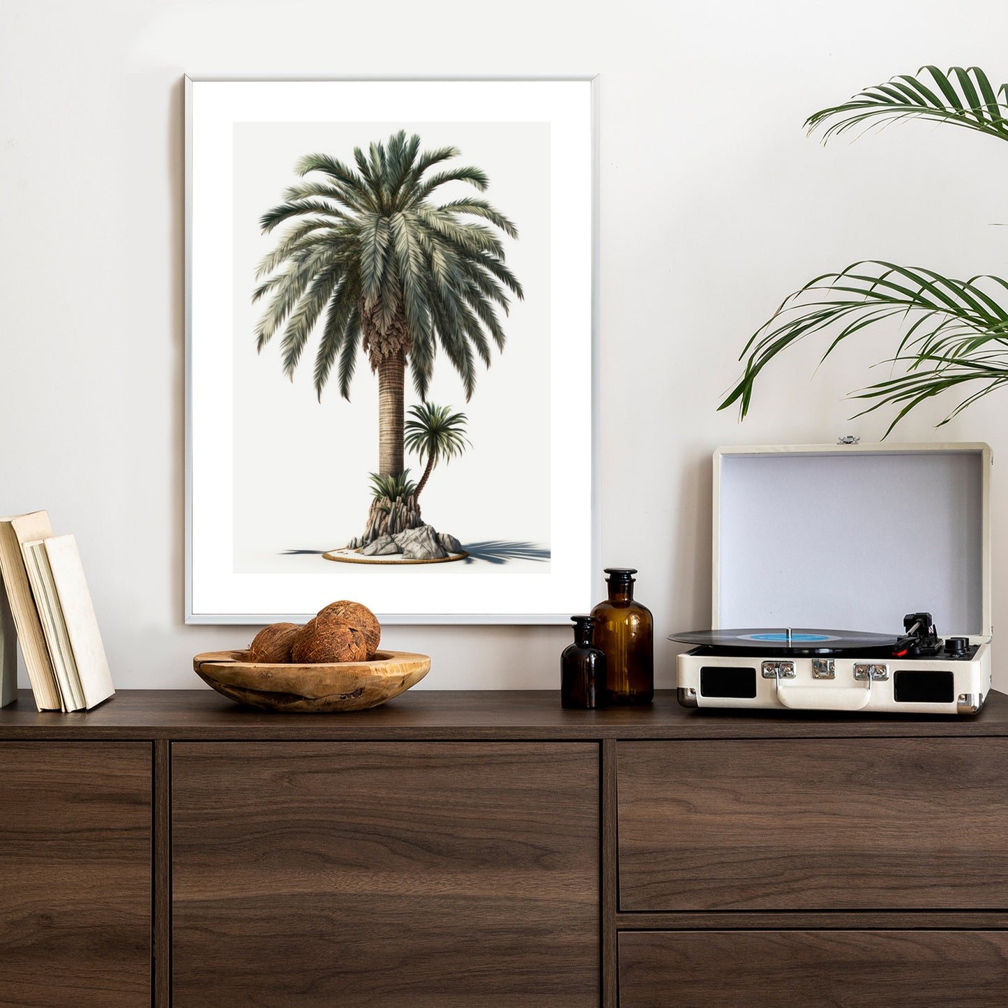 Poster Palme Mit Grünem Zweig Rahmen Holz Mit Passepartout Farbe Natürlich
