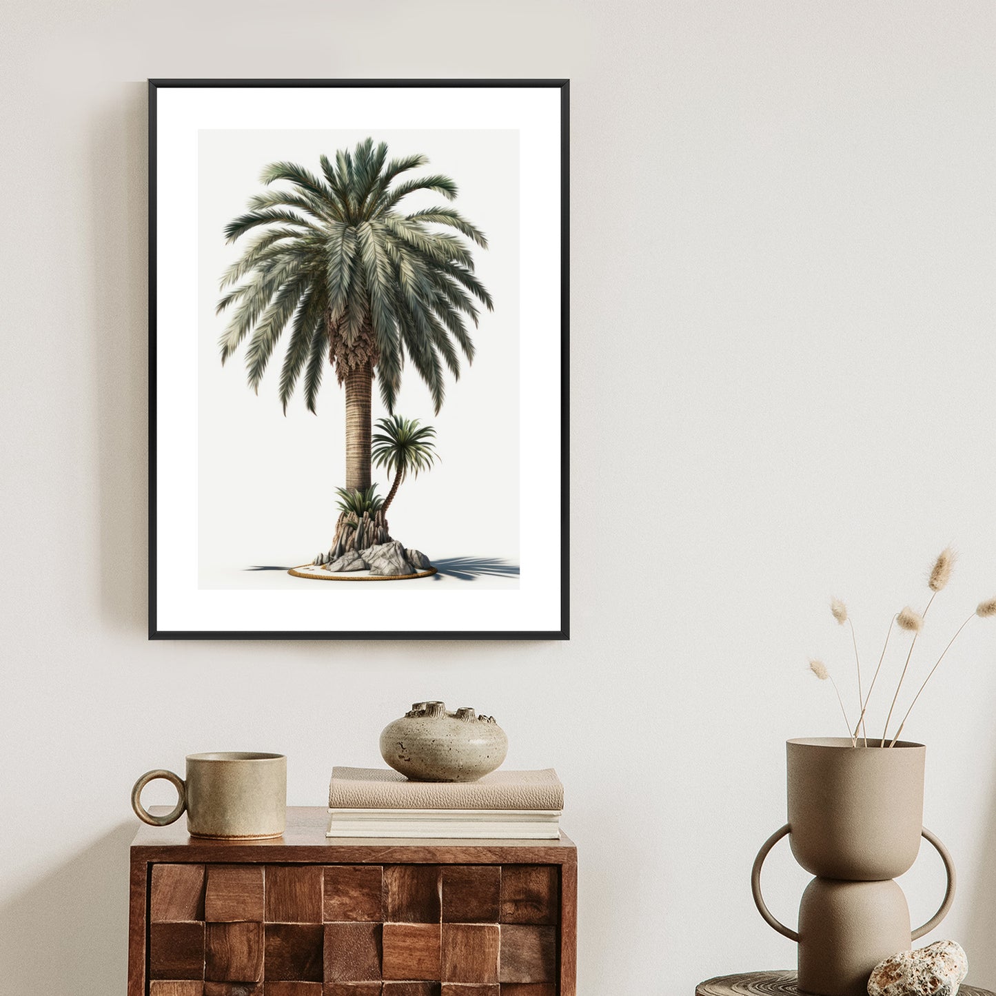 Poster Palme Mit Grünem Zweig Rahmen Holz Mit Passepartout Farbe Natürlich