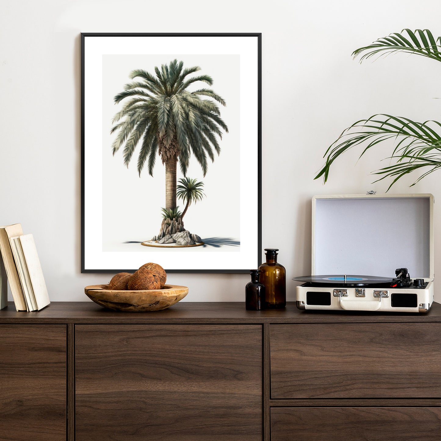 Poster Palme Mit Grünem Zweig Rahmen Holz Mit Passepartout Farbe Natürlich