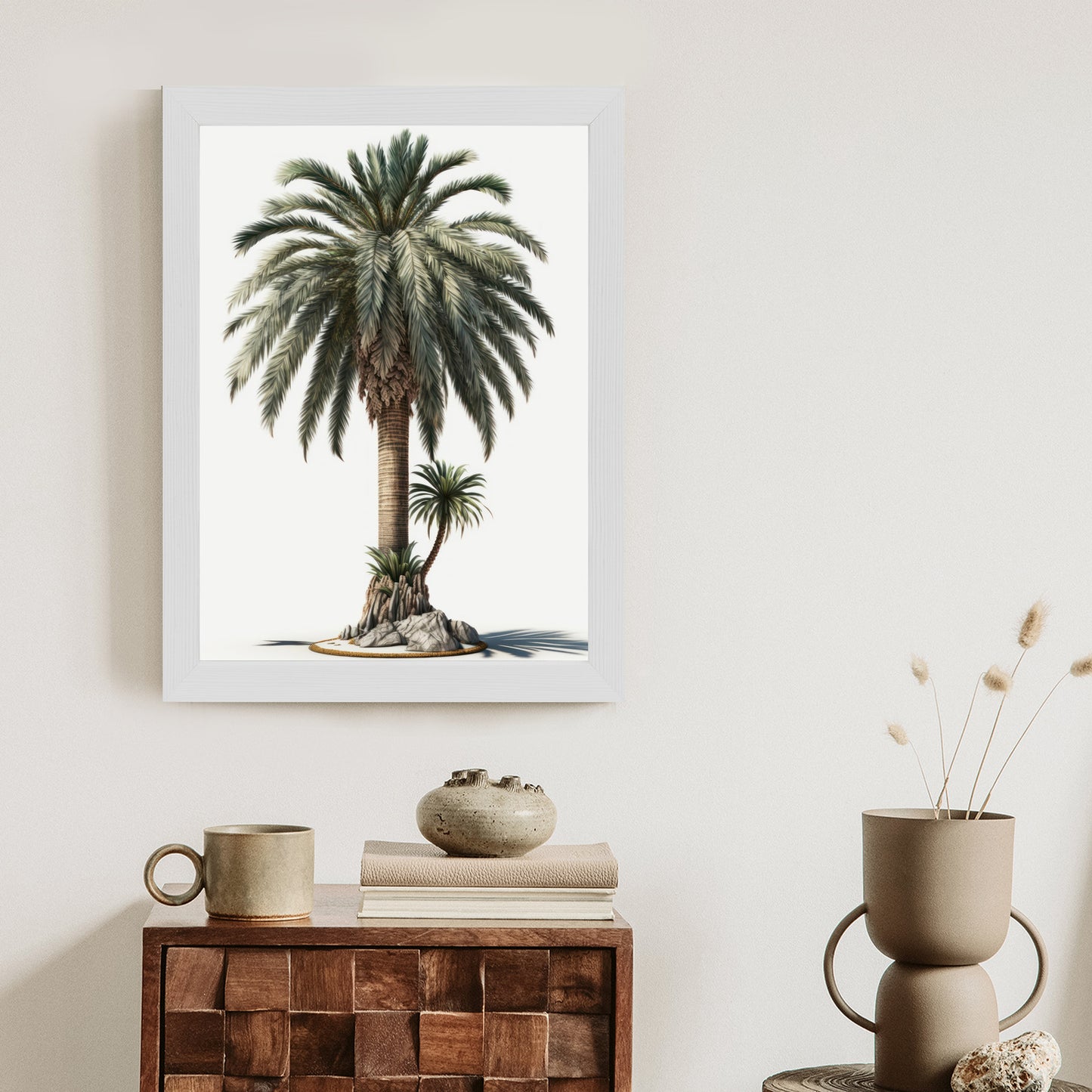 Poster Palme Mit Grünem Zweig Rahmen Holz Mit Passepartout Farbe Natürlich