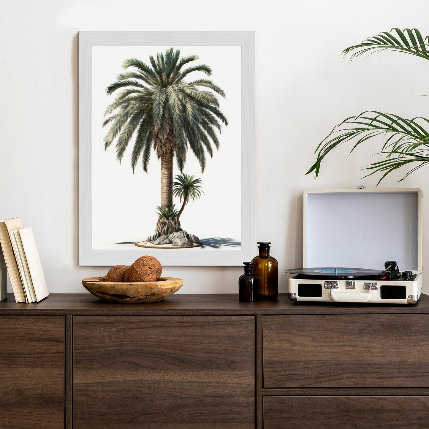 Poster Palme Mit Grünem Zweig Rahmen Holz Mit Passepartout Farbe Natürlich