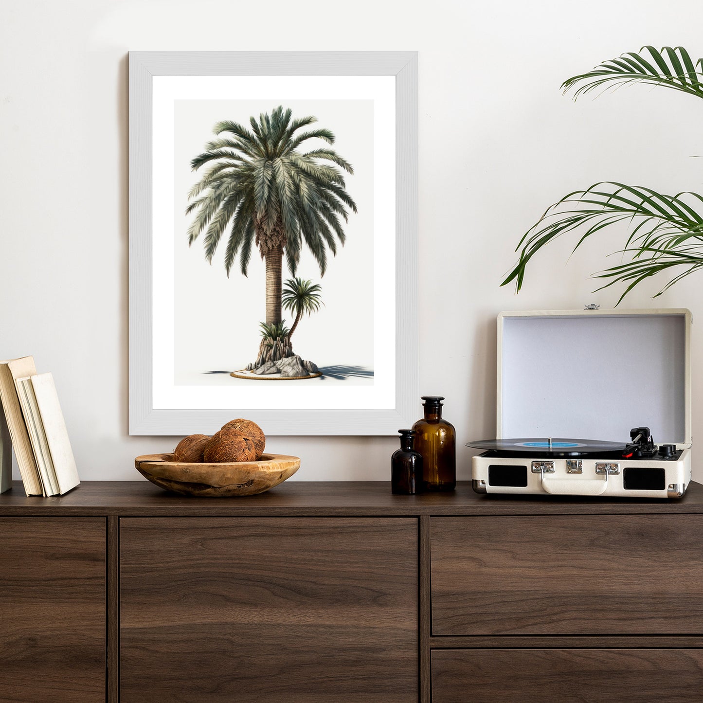 Poster Palme Mit Grünem Zweig Rahmen Holz Mit Passepartout Farbe Natürlich