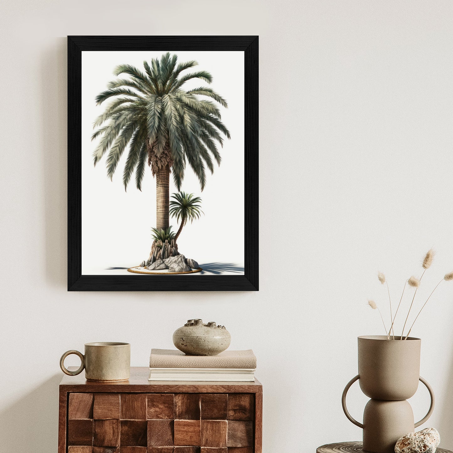 Poster Palme Mit Grünem Zweig Rahmen Holz Mit Passepartout Farbe Natürlich