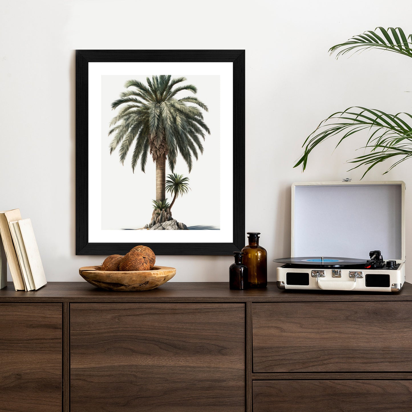 Poster Palme Mit Grünem Zweig Rahmen Holz Mit Passepartout Farbe Natürlich
