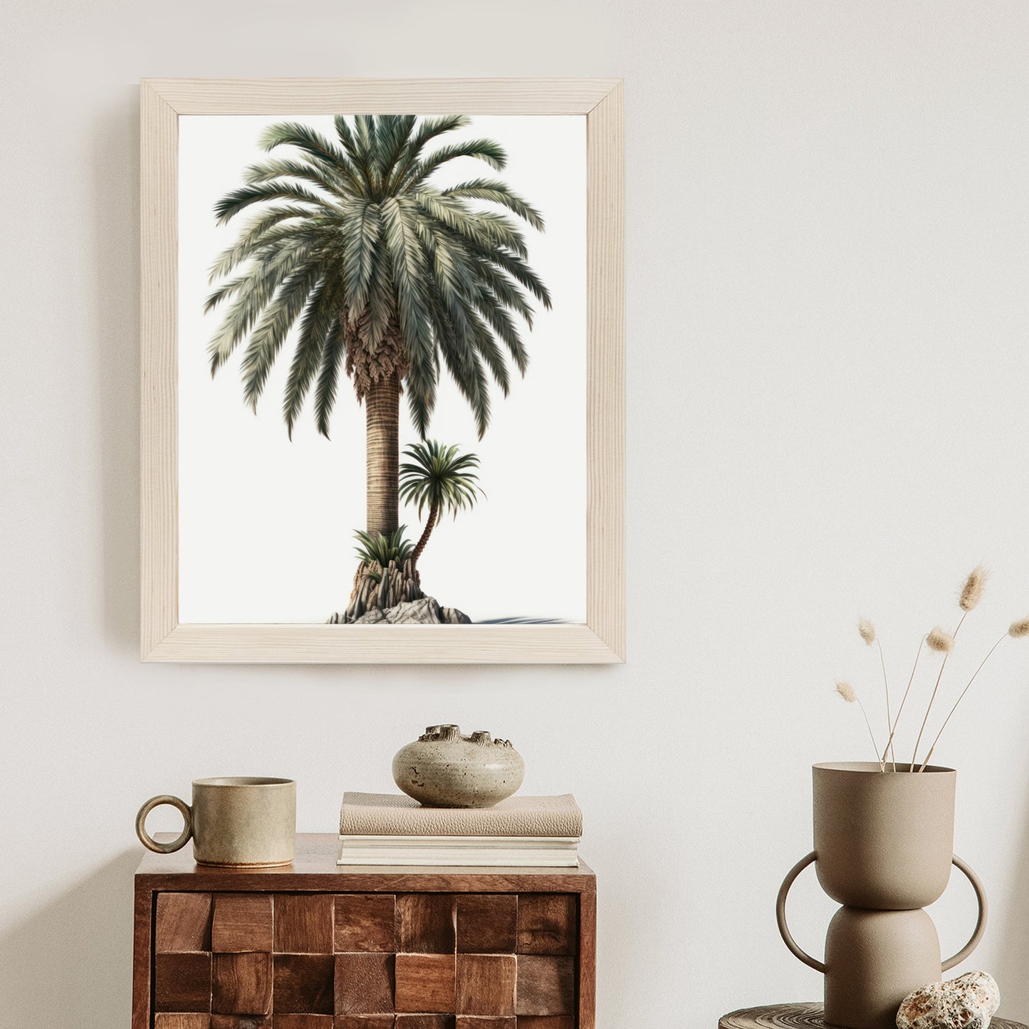 Poster Palme Mit Grünem Zweig Rahmen Holz Mit Passepartout Farbe Natürlich