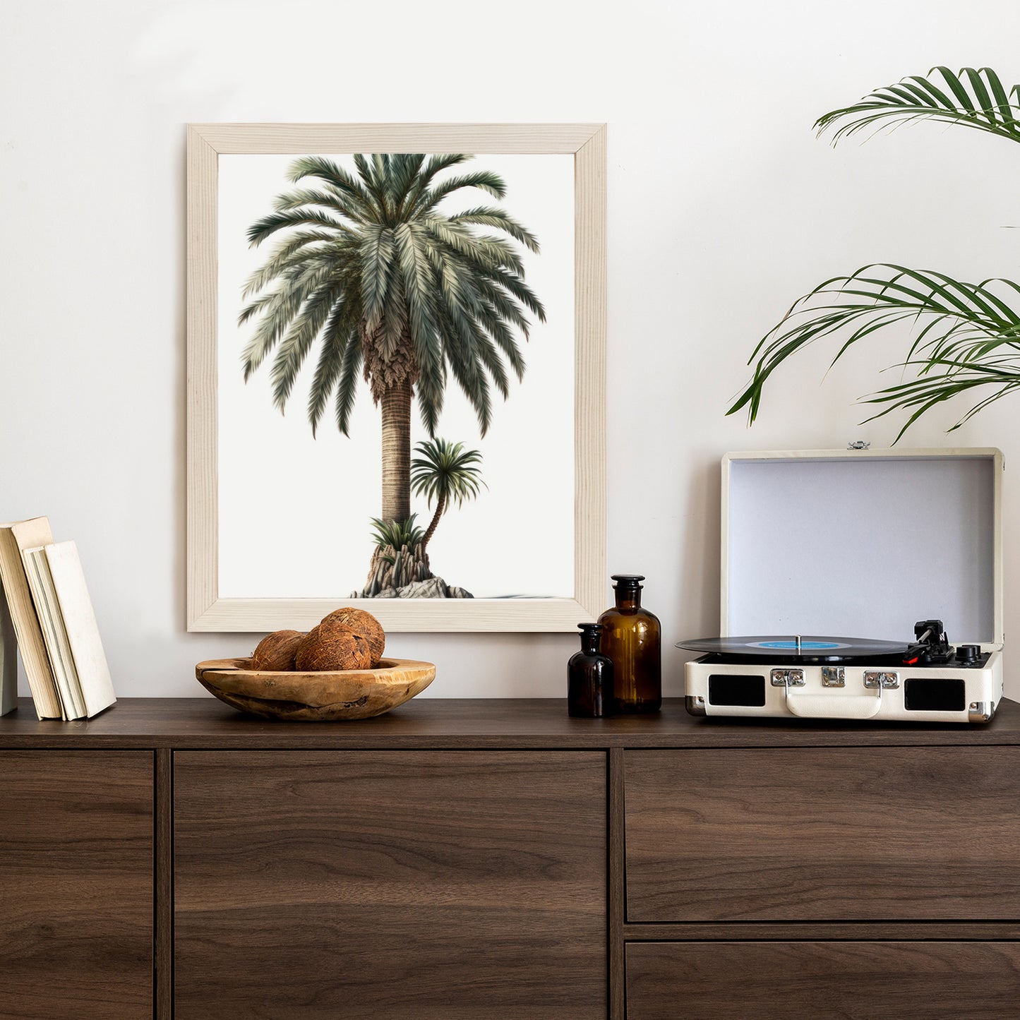 Poster Palme Mit Grünem Zweig Rahmen Holz Mit Passepartout Farbe Natürlich
