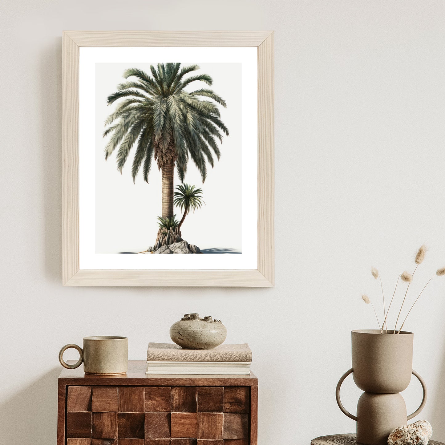 Poster Palme Mit Grünem Zweig Rahmen Holz Mit Passepartout Farbe Natürlich