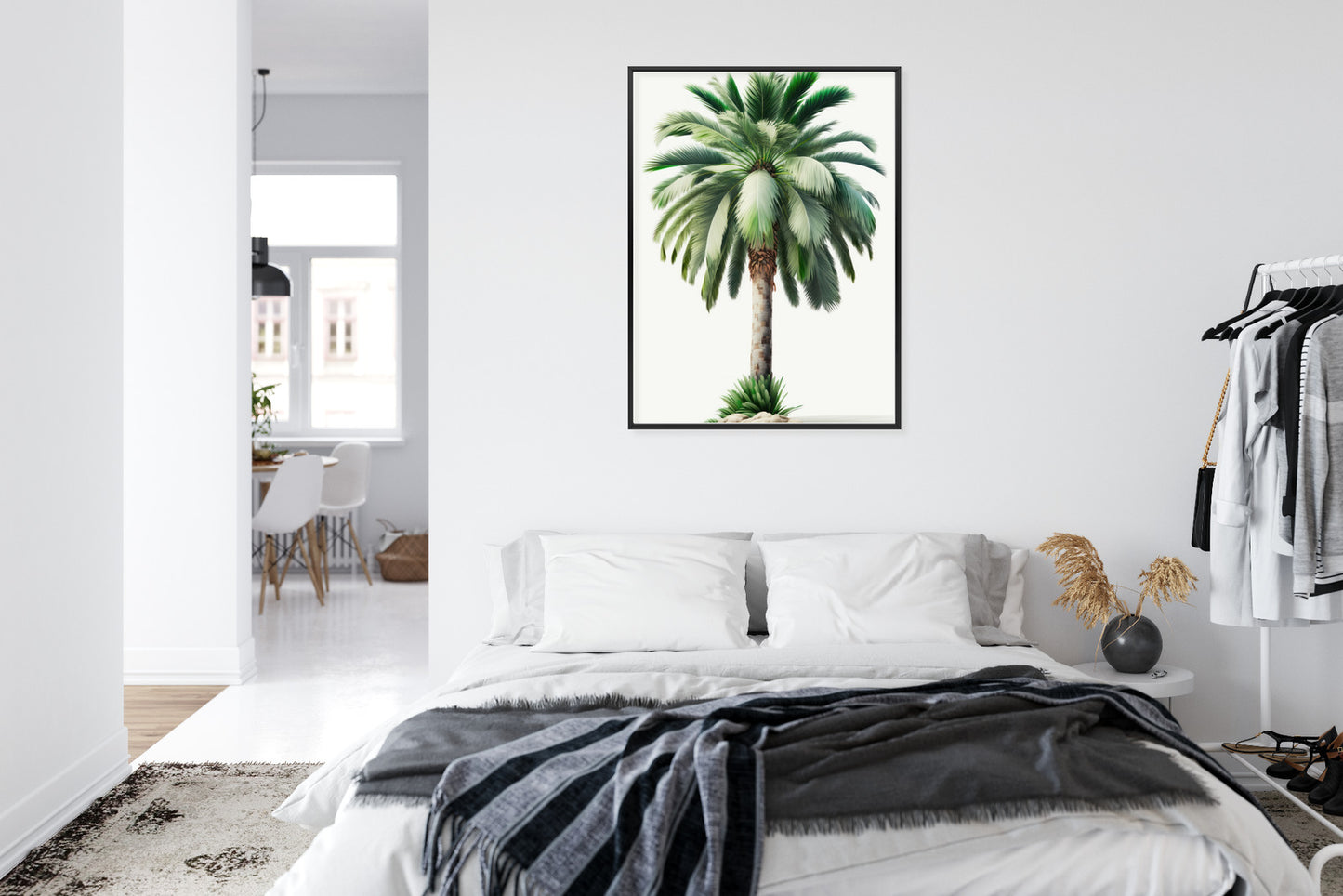Poster Hohe Grüne Palme Rahmen Holz Mit Passepartout Farbe Natürlich