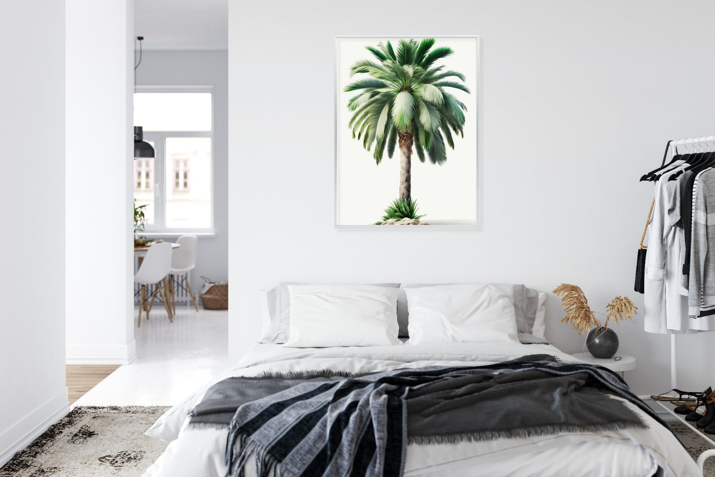Poster Hohe Grüne Palme Rahmen Holz Mit Passepartout Farbe Natürlich