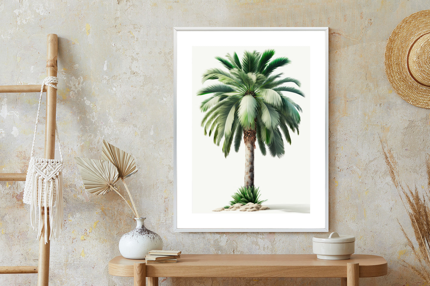 Poster Hohe Grüne Palme Rahmen Holz Mit Passepartout Farbe Natürlich