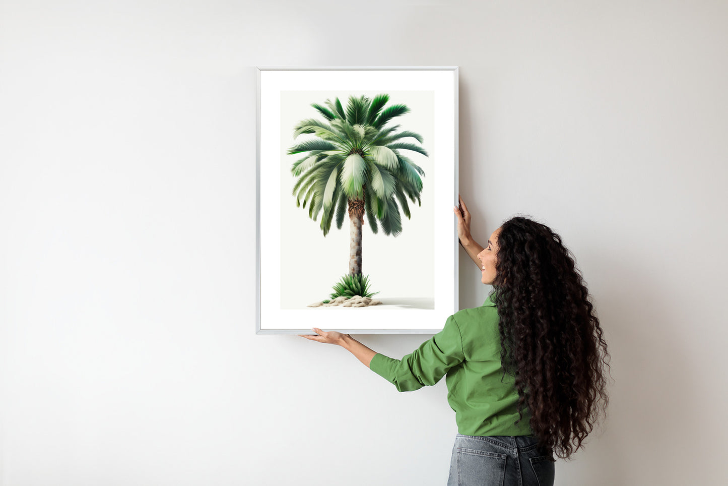 Poster Hohe Grüne Palme Rahmen Holz Mit Passepartout Farbe Natürlich
