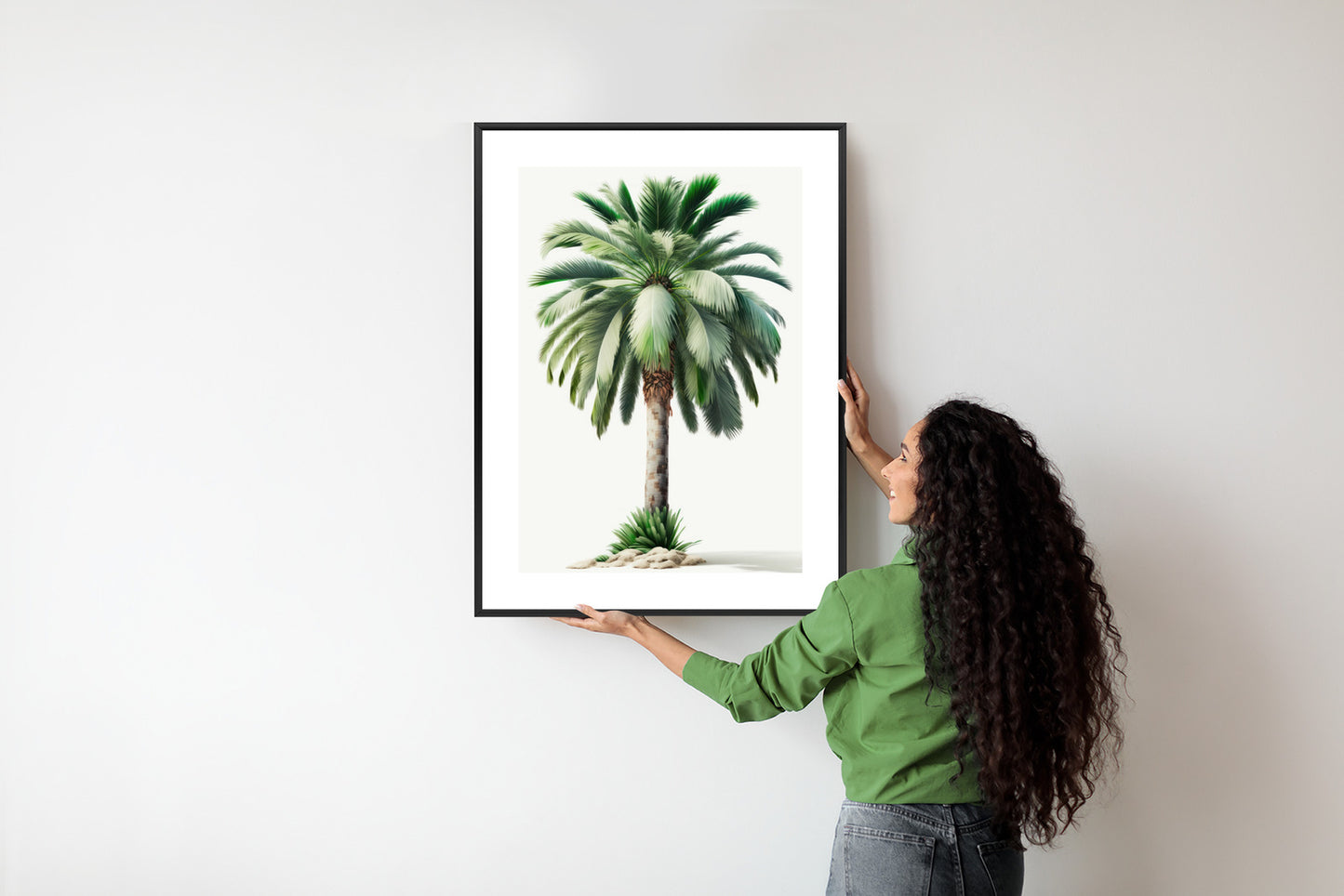 Poster Hohe Grüne Palme Rahmen Holz Mit Passepartout Farbe Natürlich