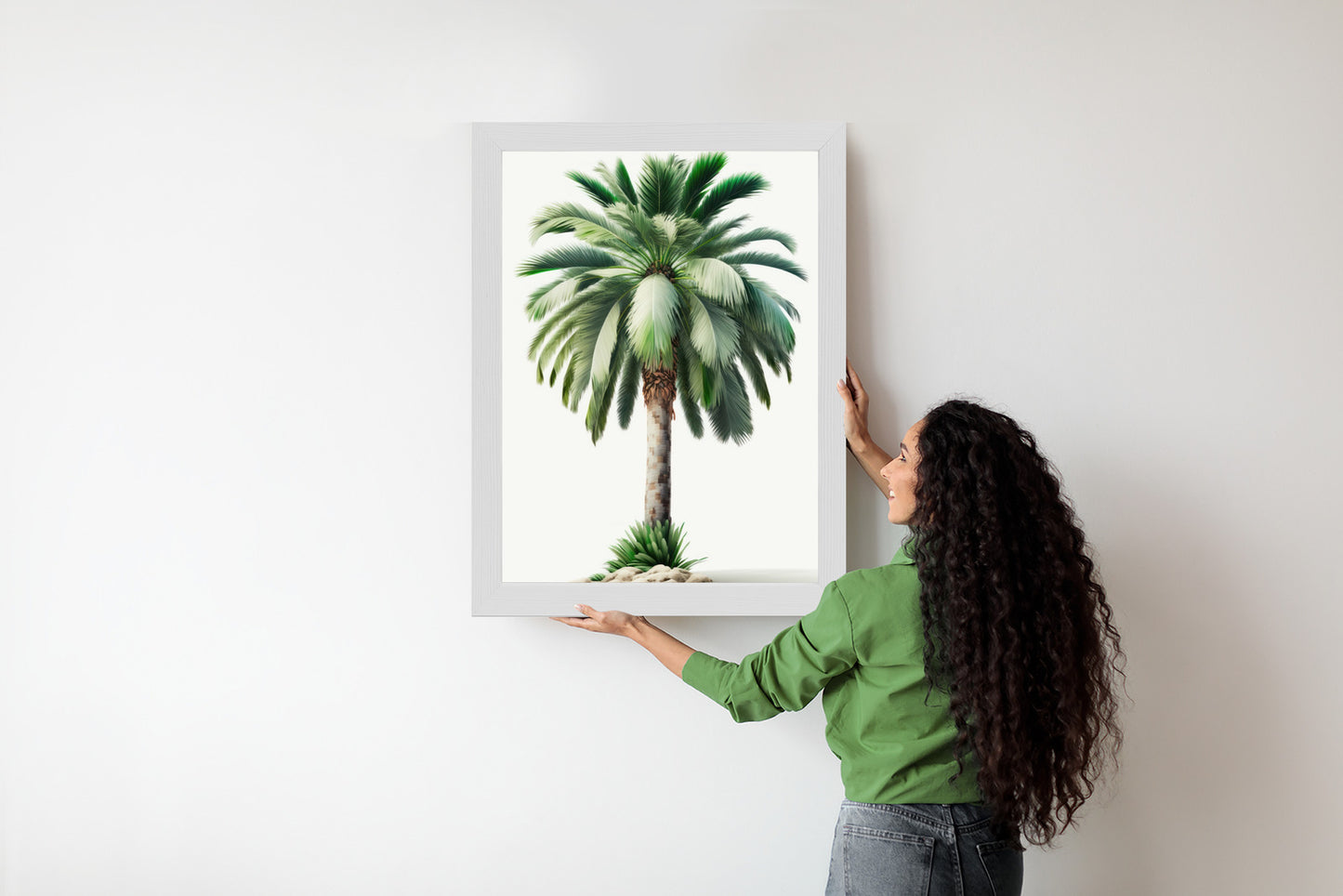 Poster Hohe Grüne Palme Rahmen Holz Mit Passepartout Farbe Natürlich