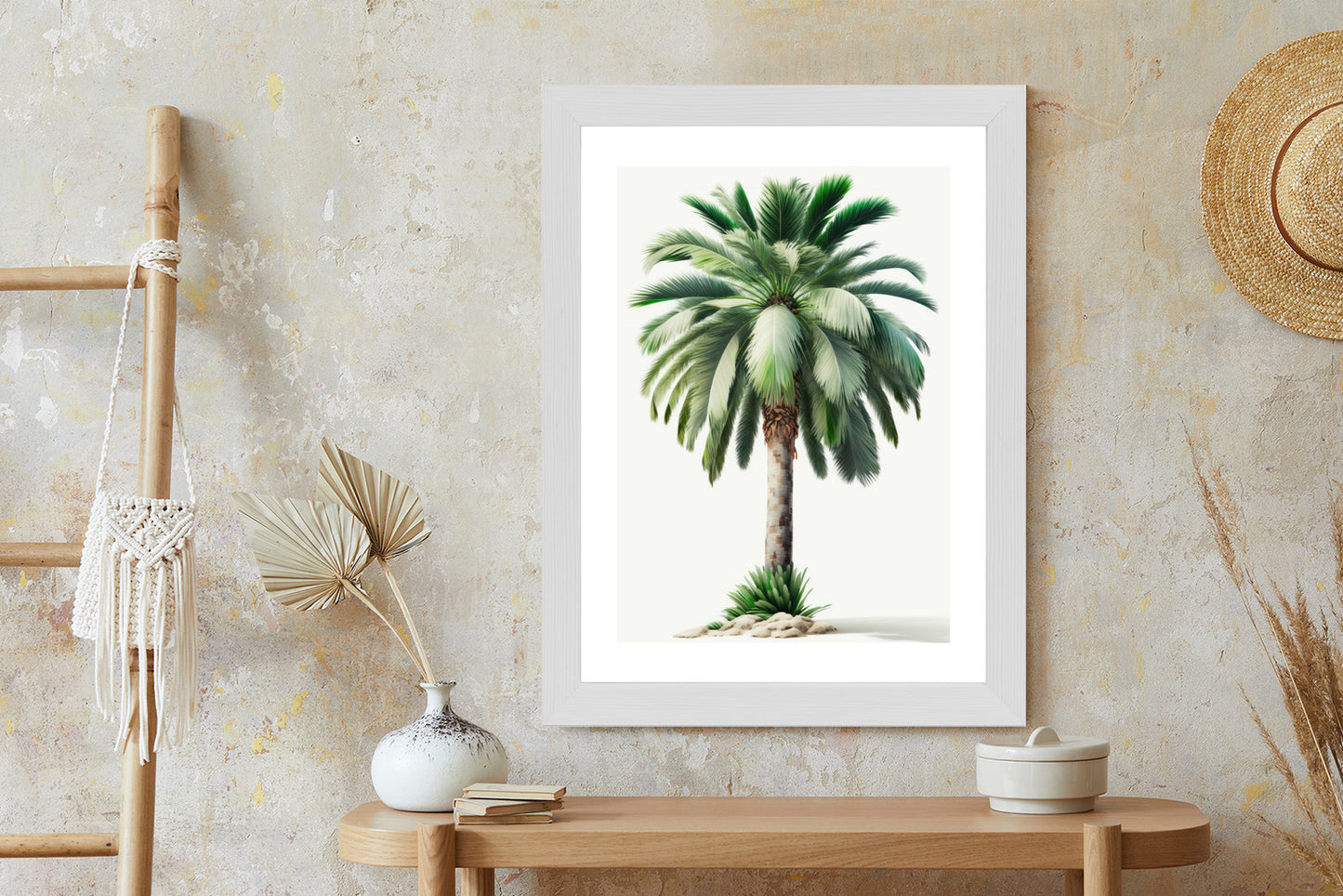 Poster Hohe Grüne Palme Rahmen Holz Mit Passepartout Farbe Natürlich