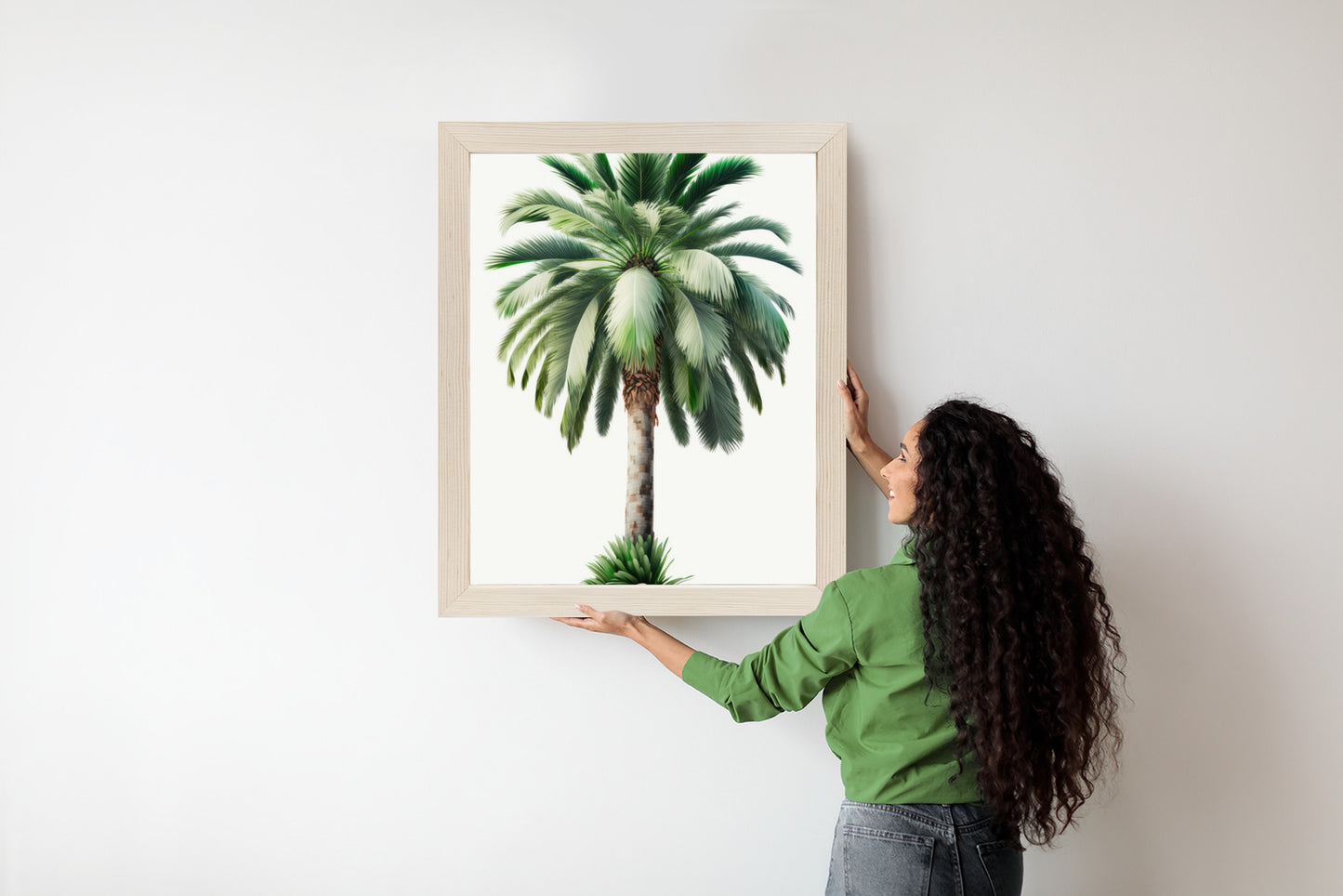 Poster Hohe Grüne Palme Rahmen Holz Mit Passepartout Farbe Natürlich