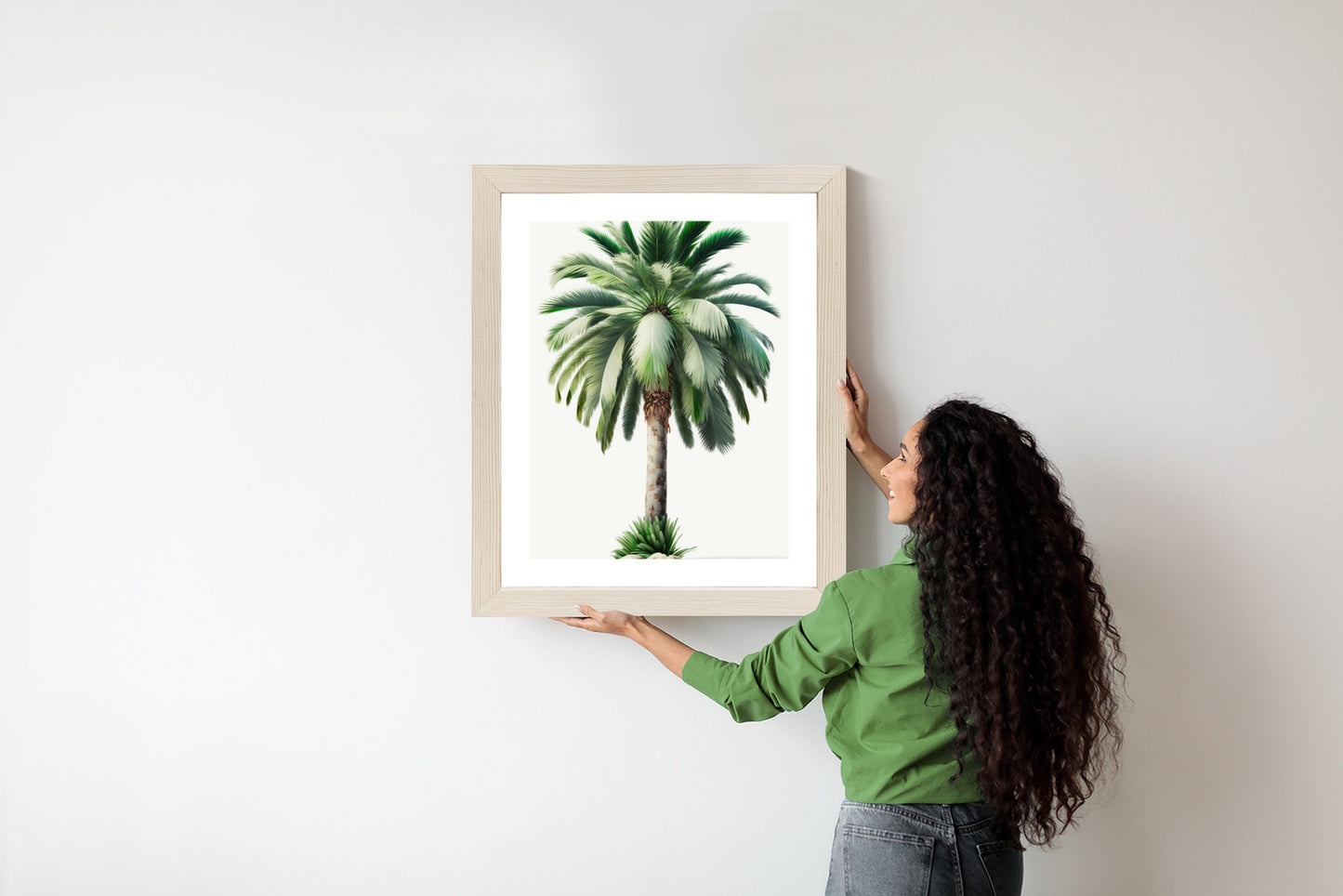 Poster Hohe Grüne Palme Rahmen Holz Mit Passepartout Farbe Natürlich