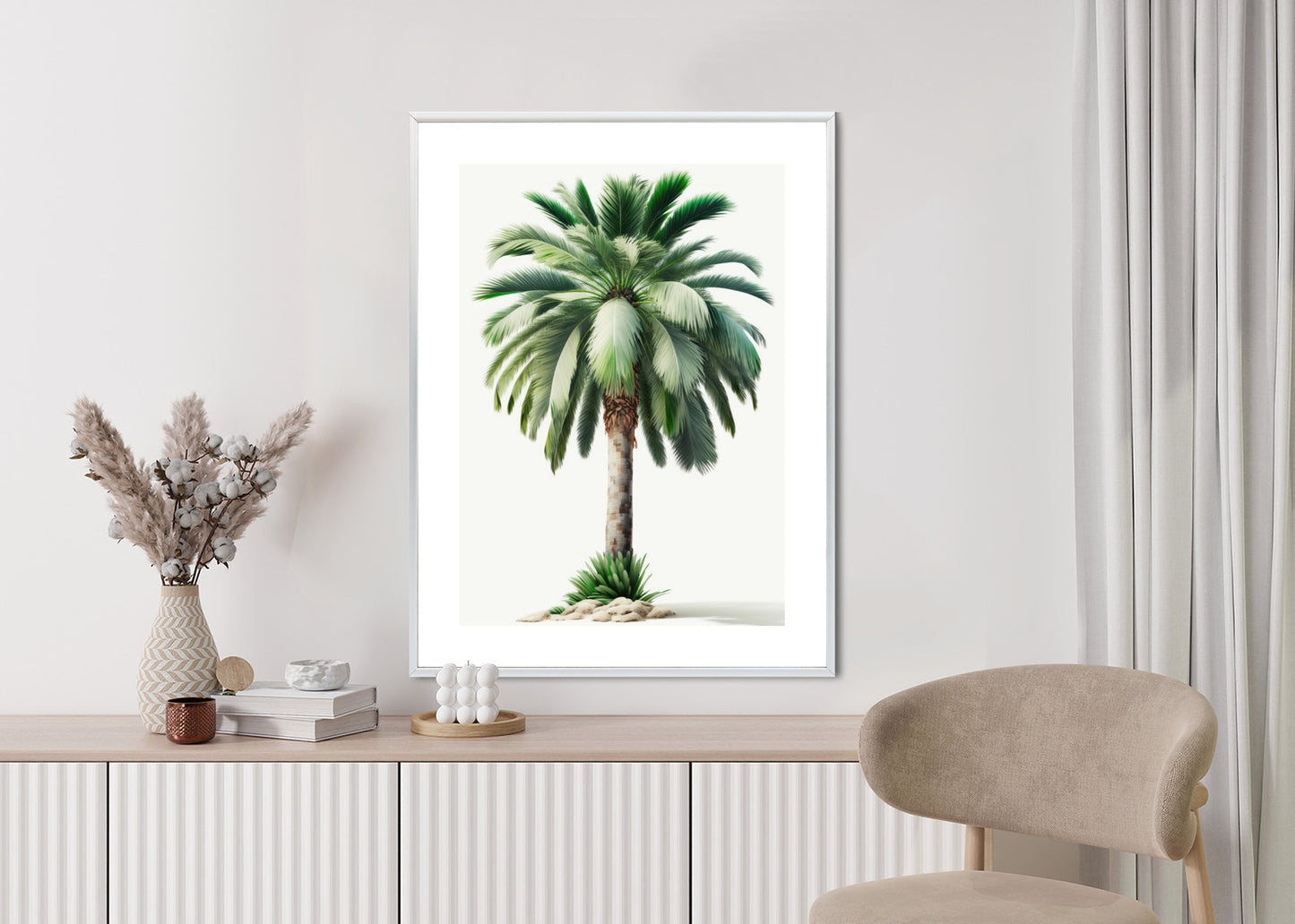 Poster Hohe Grüne Palme Rahmen Holz Mit Passepartout Farbe Natürlich