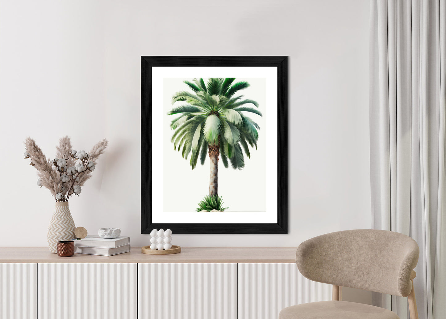 Poster Hohe Grüne Palme Rahmen Holz Mit Passepartout Farbe Natürlich