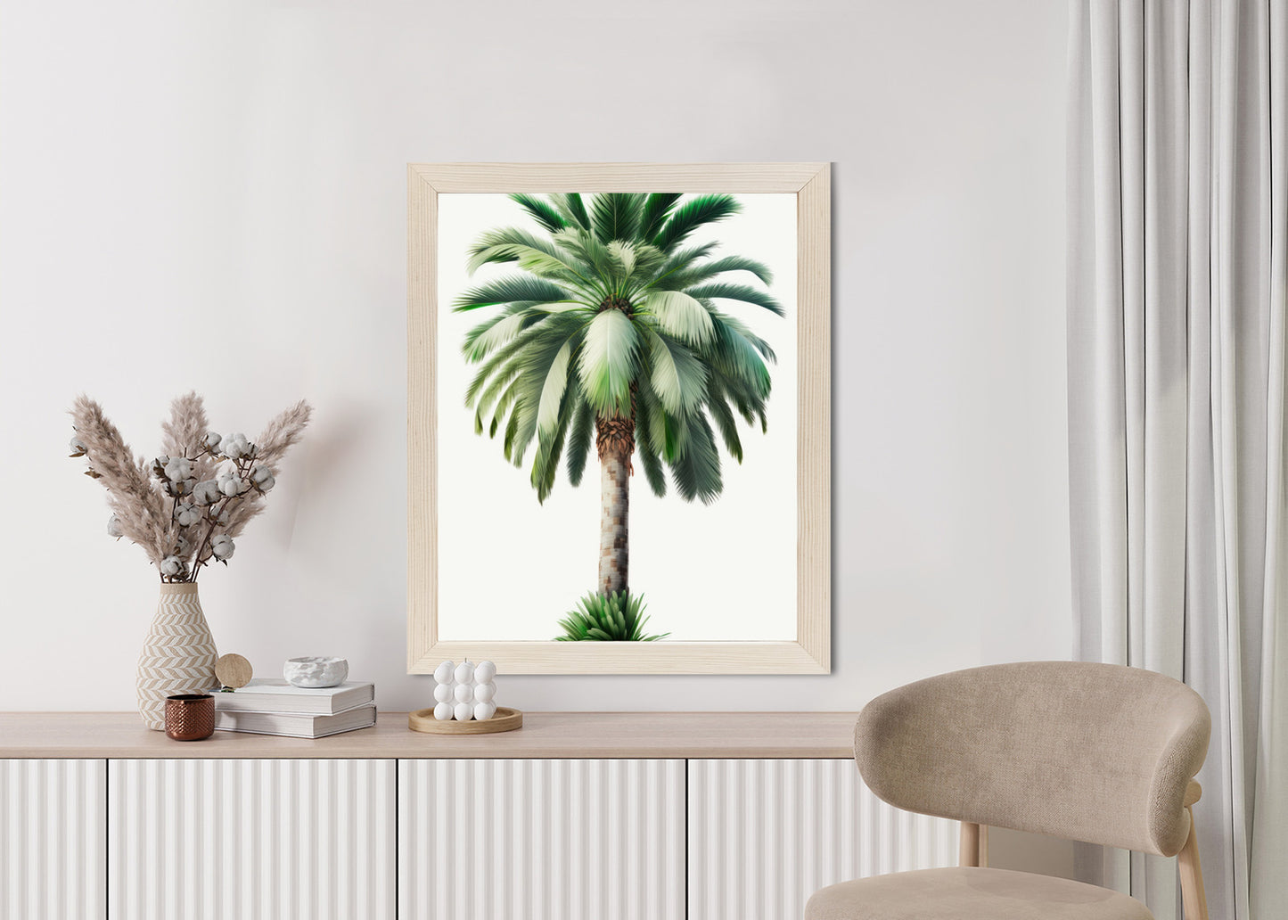 Poster Hohe Grüne Palme Rahmen Holz Mit Passepartout Farbe Natürlich