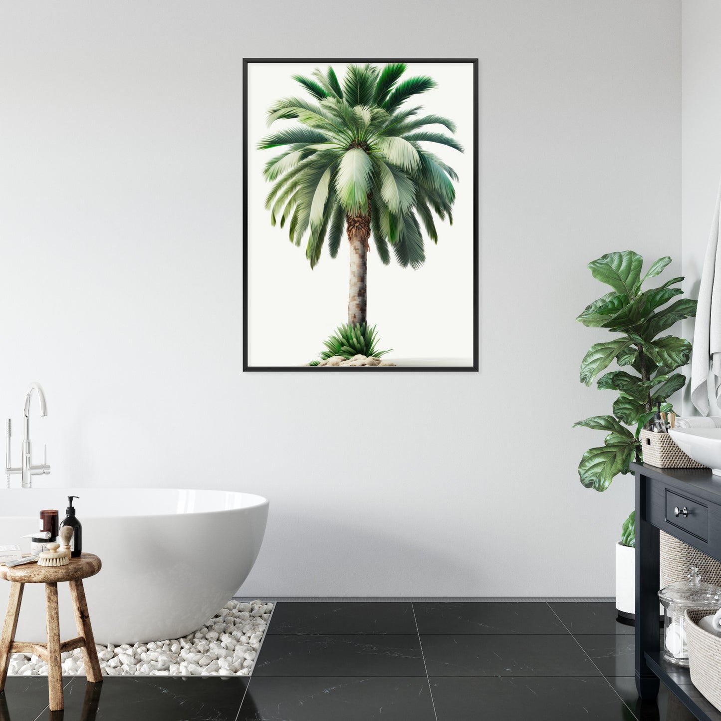 Poster Hohe Grüne Palme Rahmen Holz Mit Passepartout Farbe Natürlich