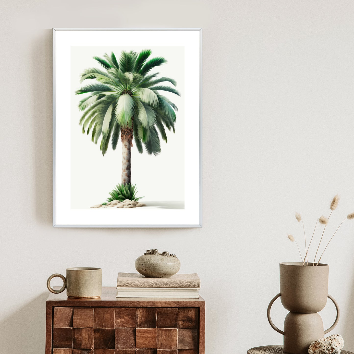 Poster Hohe Grüne Palme Rahmen Holz Mit Passepartout Farbe Natürlich
