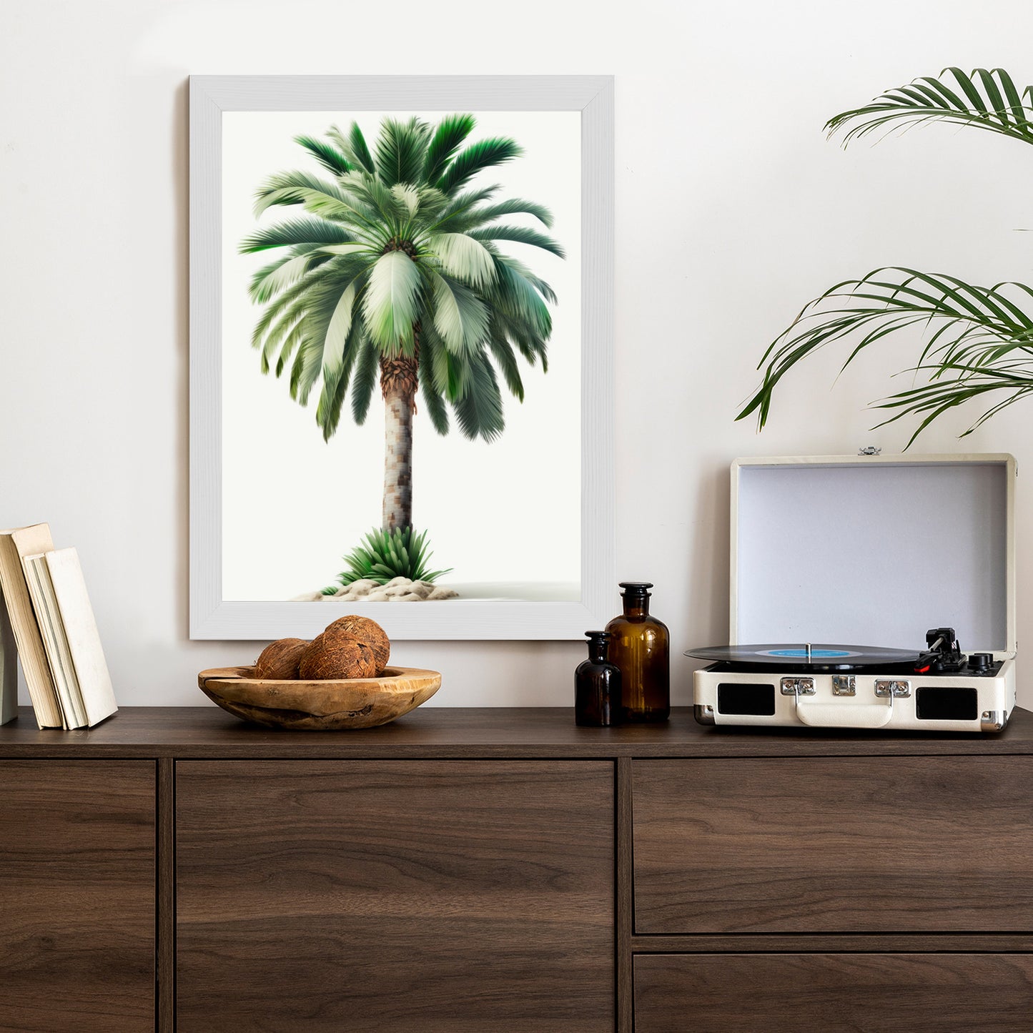 Poster Hohe Grüne Palme Rahmen Holz Mit Passepartout Farbe Natürlich