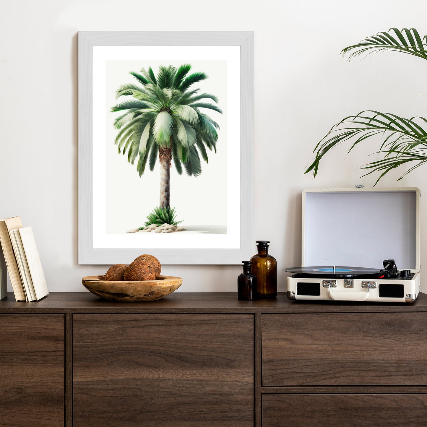 Poster Hohe Grüne Palme Rahmen Holz Mit Passepartout Farbe Natürlich