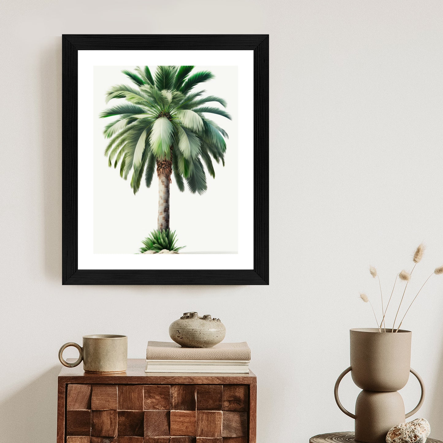 Poster Hohe Grüne Palme Rahmen Holz Mit Passepartout Farbe Natürlich