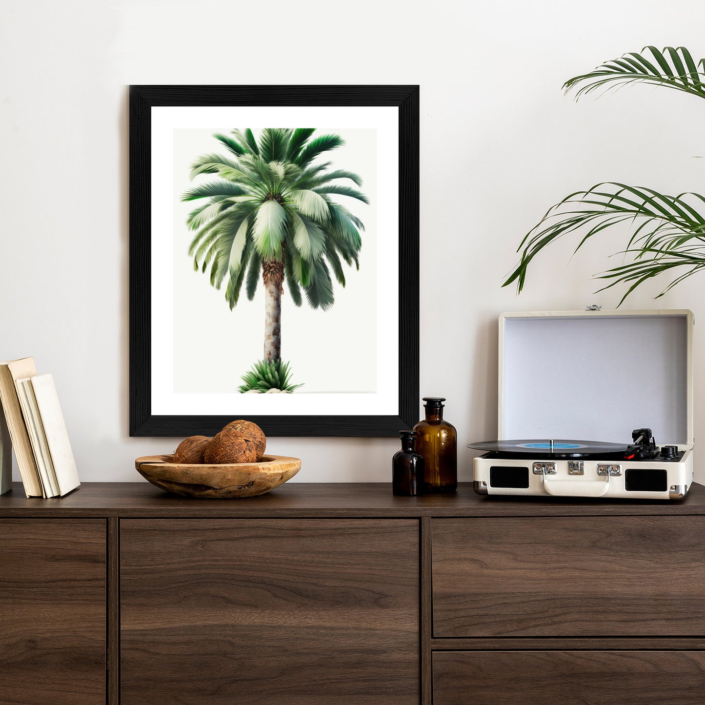 Poster Hohe Grüne Palme Rahmen Holz Mit Passepartout Farbe Natürlich