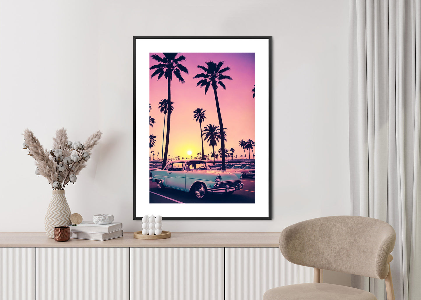 Poster Retro-Auto Vor Dem Hintergrund Hoher Palmen
