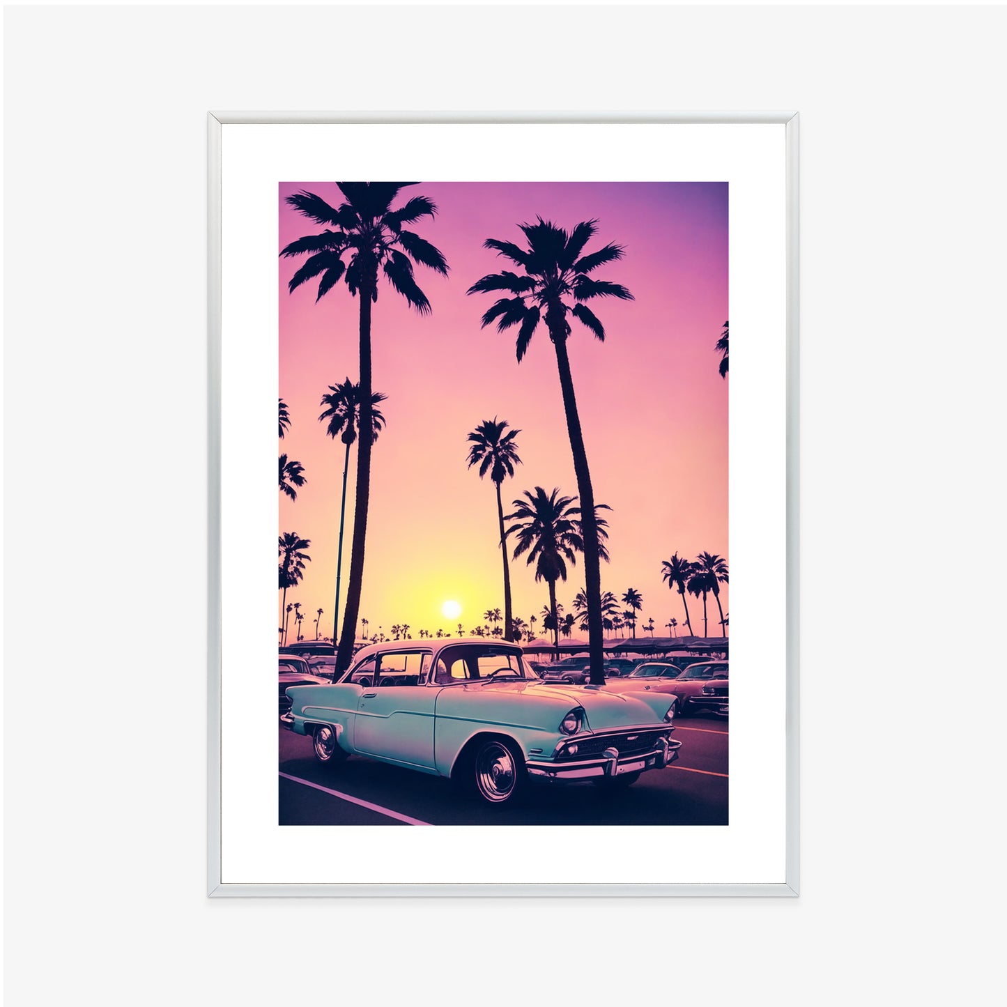 Poster Retro-Auto Vor Dem Hintergrund Hoher Palmen