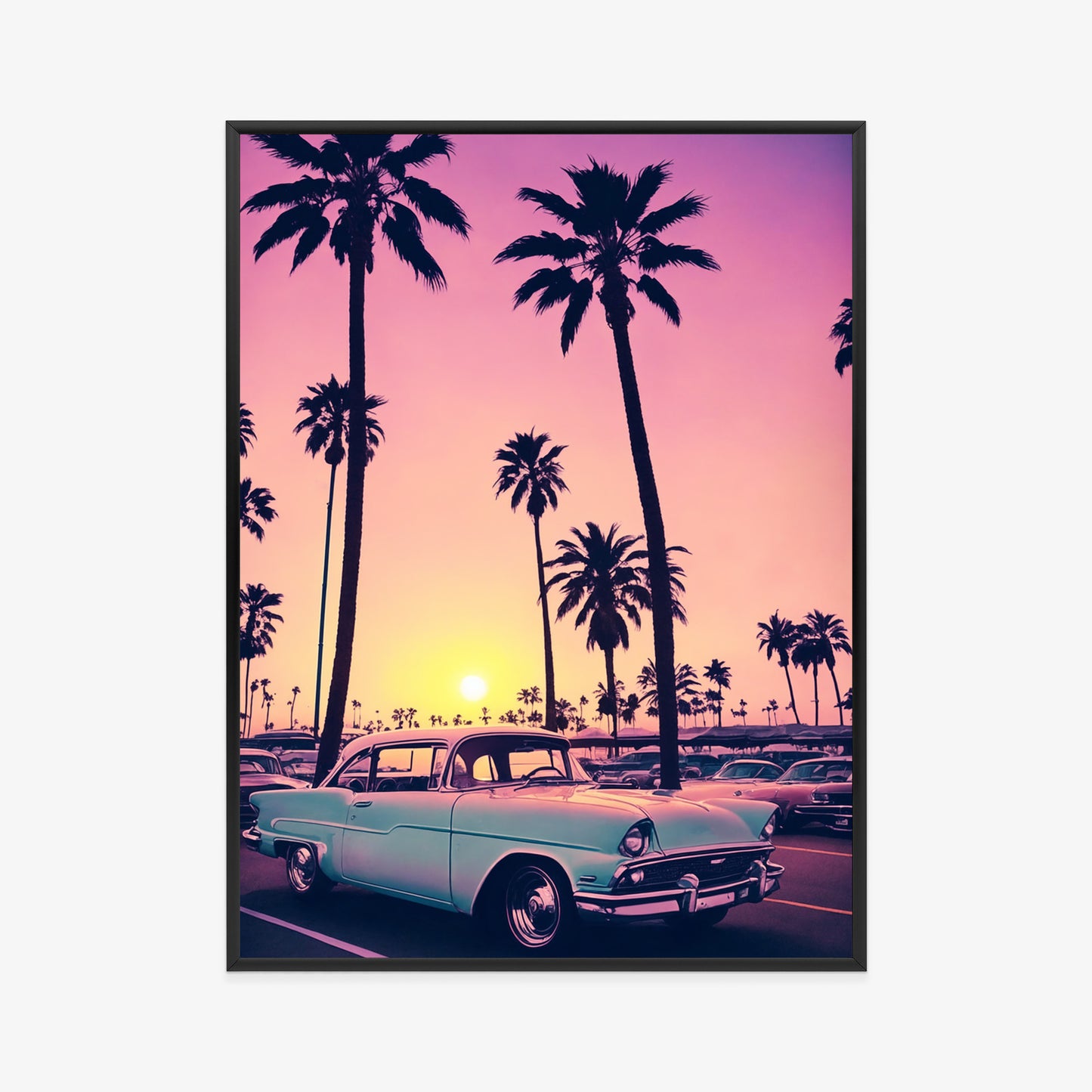 Poster Retro-Auto Vor Dem Hintergrund Hoher Palmen